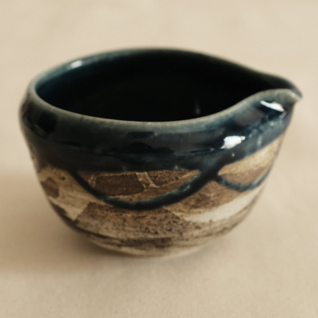 Hatsuichi Japan Ai Nagashi Dark Blue Katakuchi Chawan Matcha Bowl Minoware
