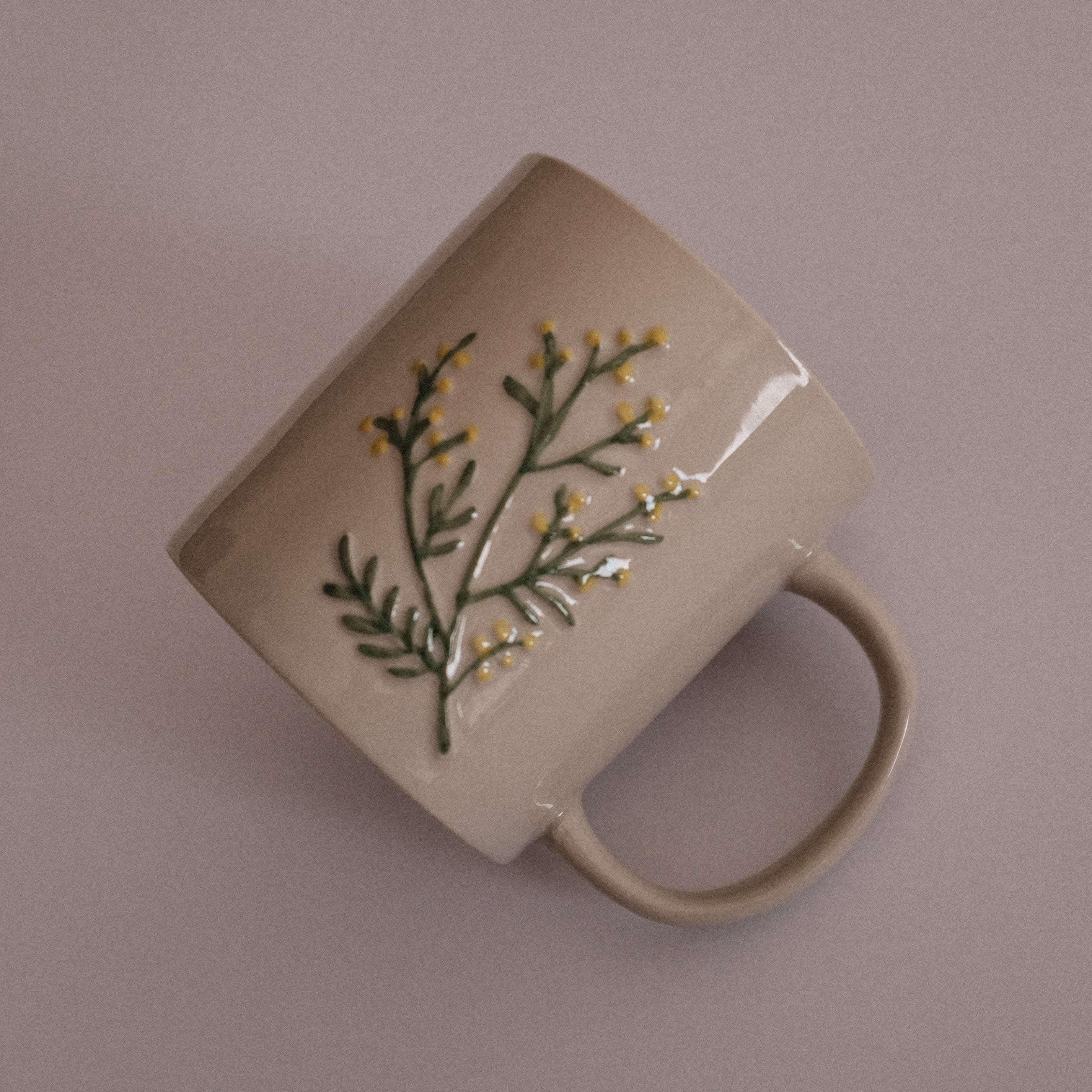 SUMMERIE Rustic Charm Whimsical Floral Pine Fern Relief Ceramic Mug