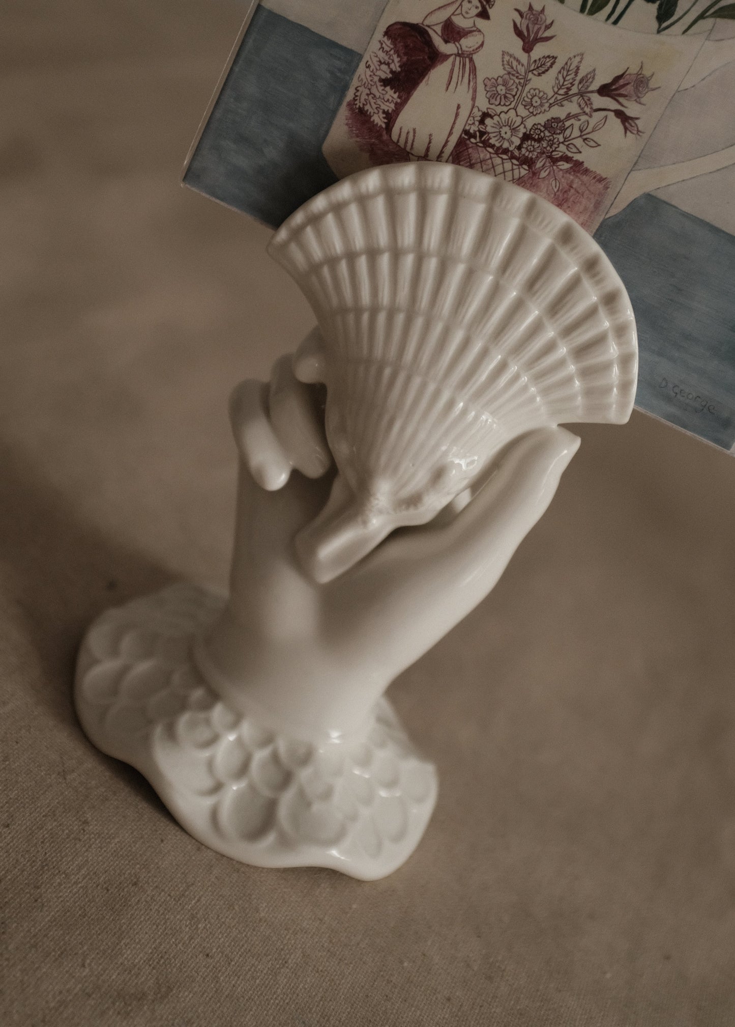 MARELLA French Retro Grasp of Sea Shell Ceramic Vase Card Holder Tissue Holder