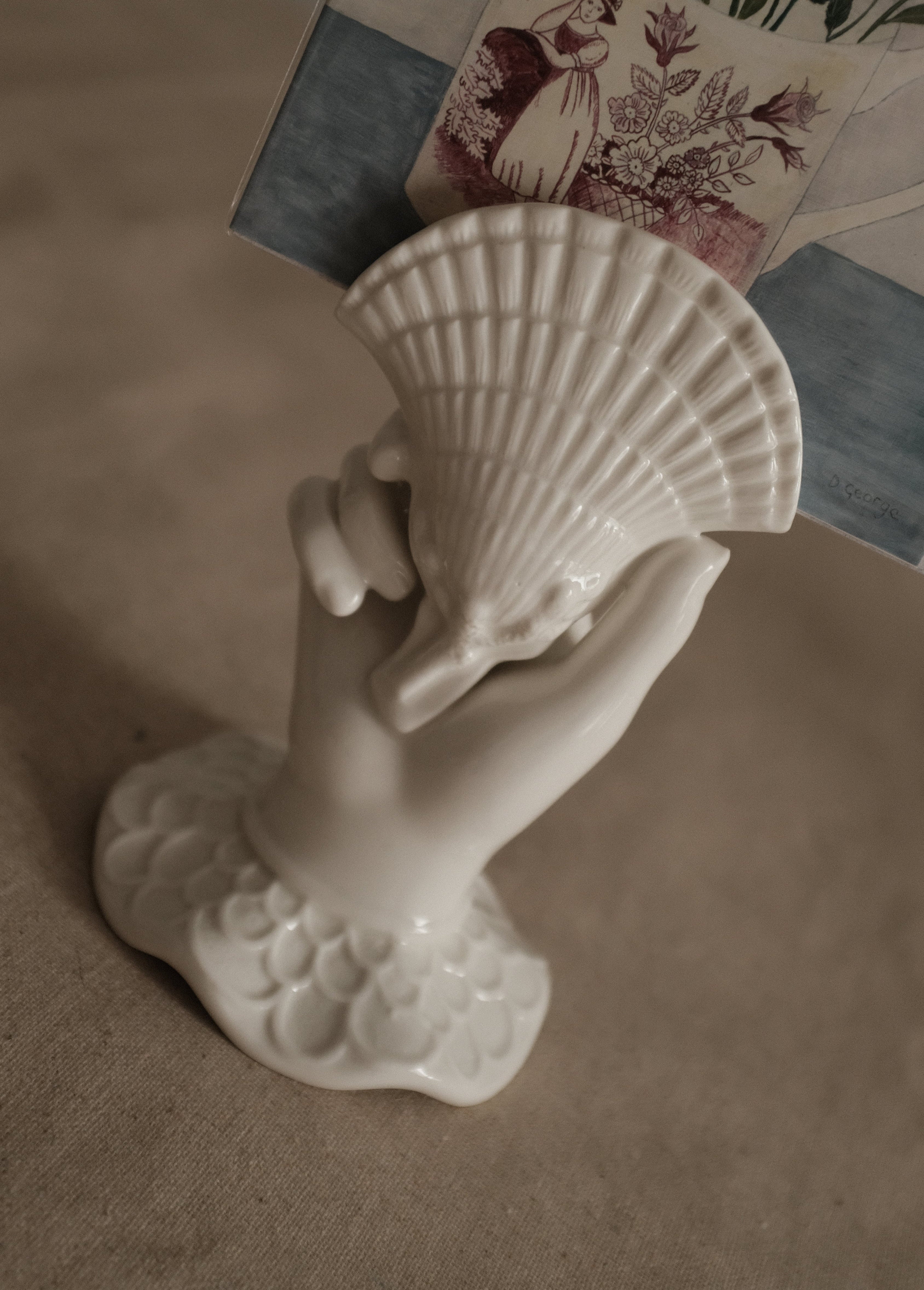 MARELLA French Retro Grasp of Sea Shell Ceramic Flower Vase Card Holder Tissue Holder