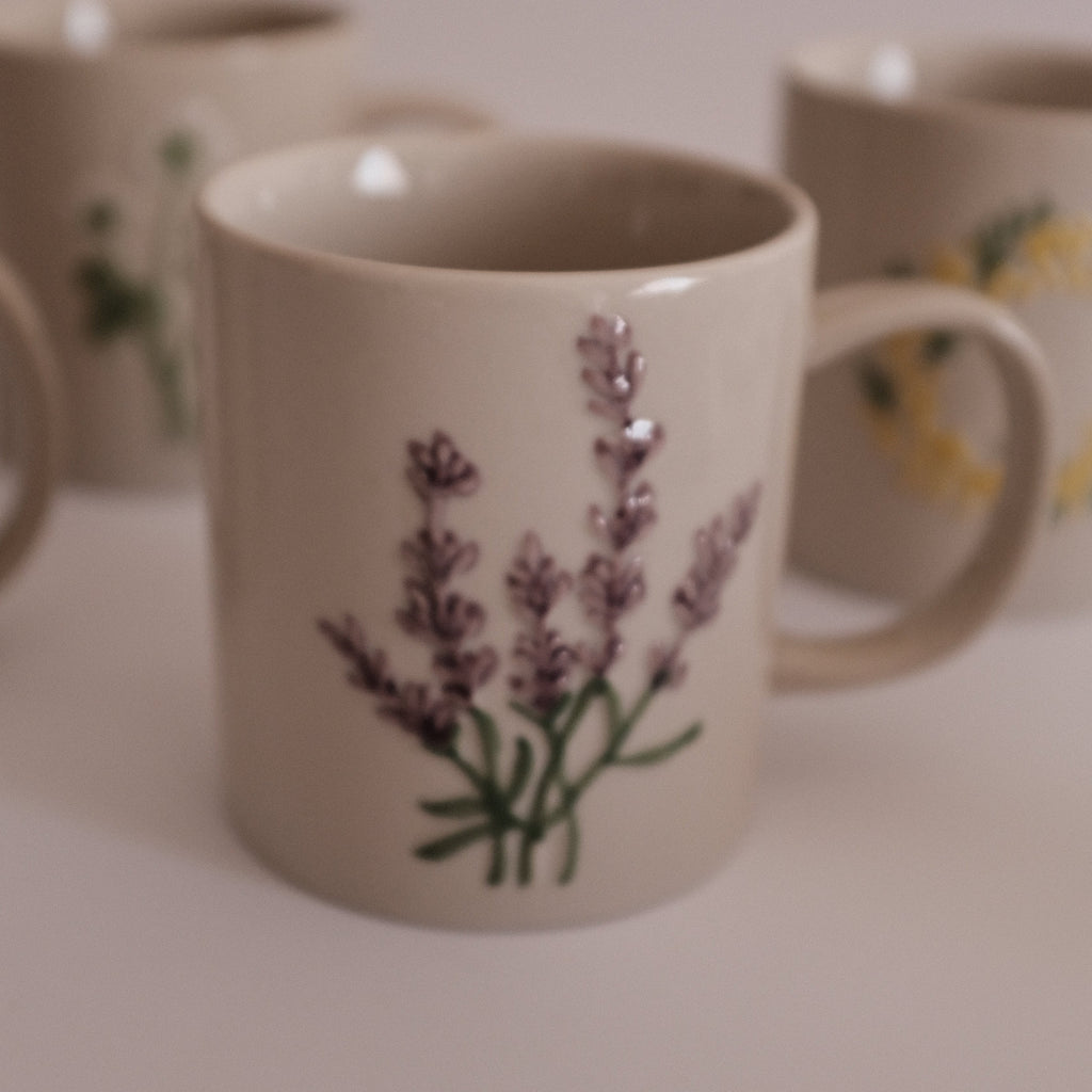 SUMMERIE Rustic Charm Whimsical Floral Lavender Relief Ceramic Mug