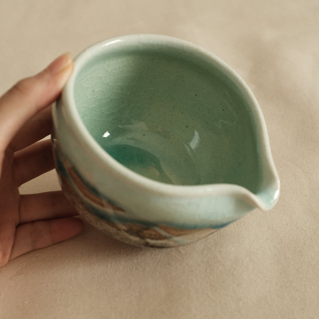 Hatsuichi Japan Mizuiro Light Blue Nagashi Katakuchi Chawan Matcha Bowl Minoware