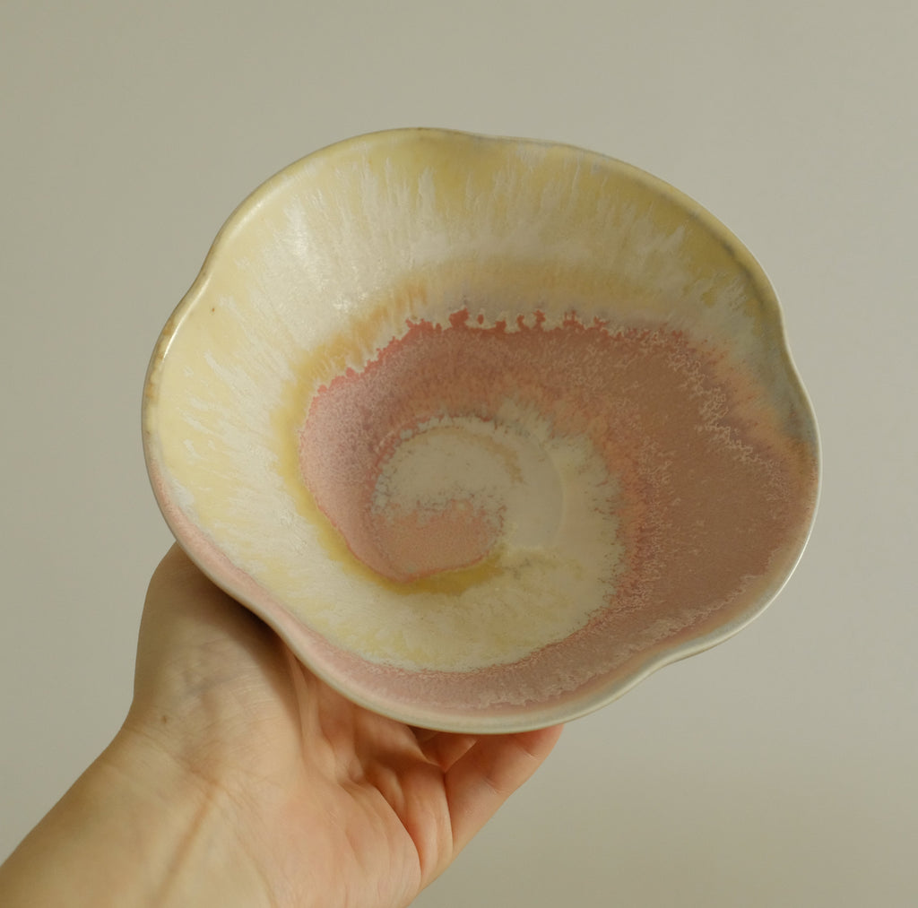 PG Handmade Rose Quartz Pink Sand Matte Glaze Floral Conical Bowl