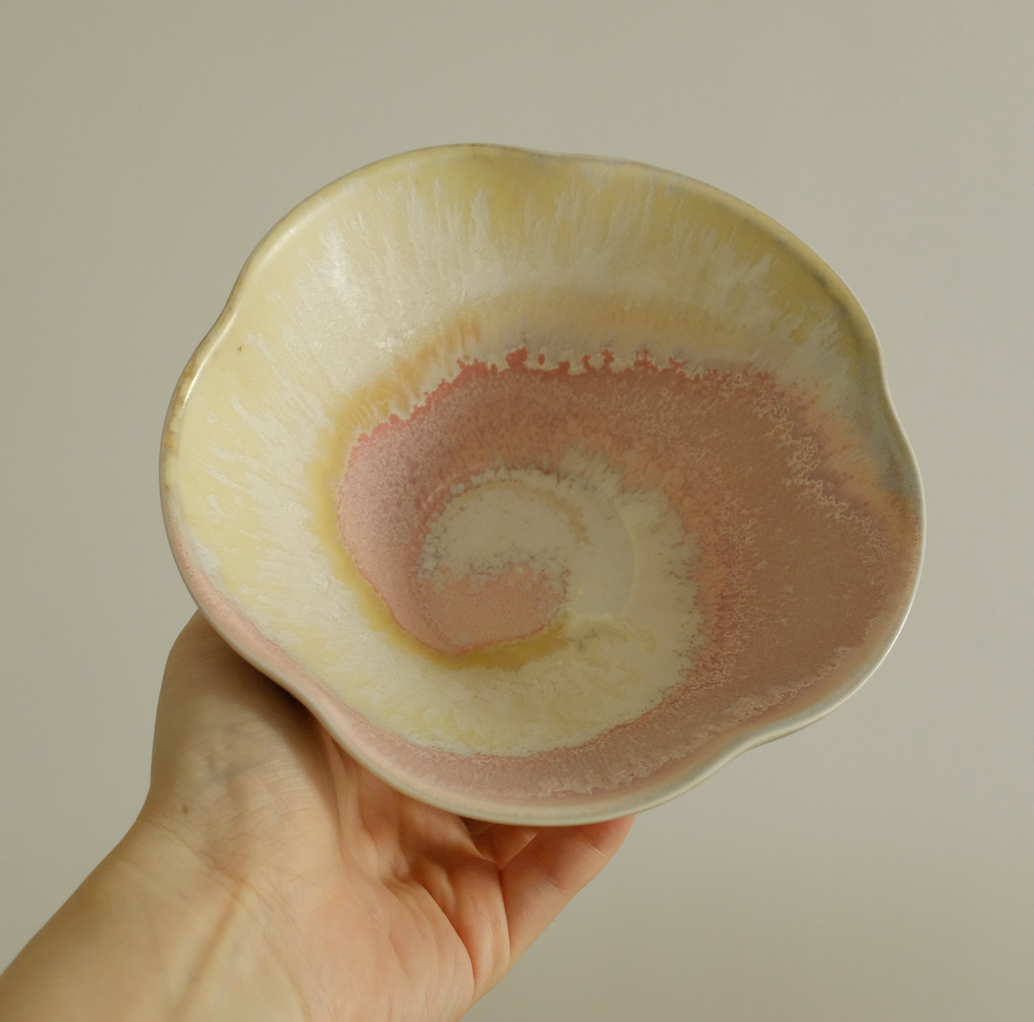 PG Handmade Rose Quartz Pink Sand Matte Glaze Floral Conical Bowl