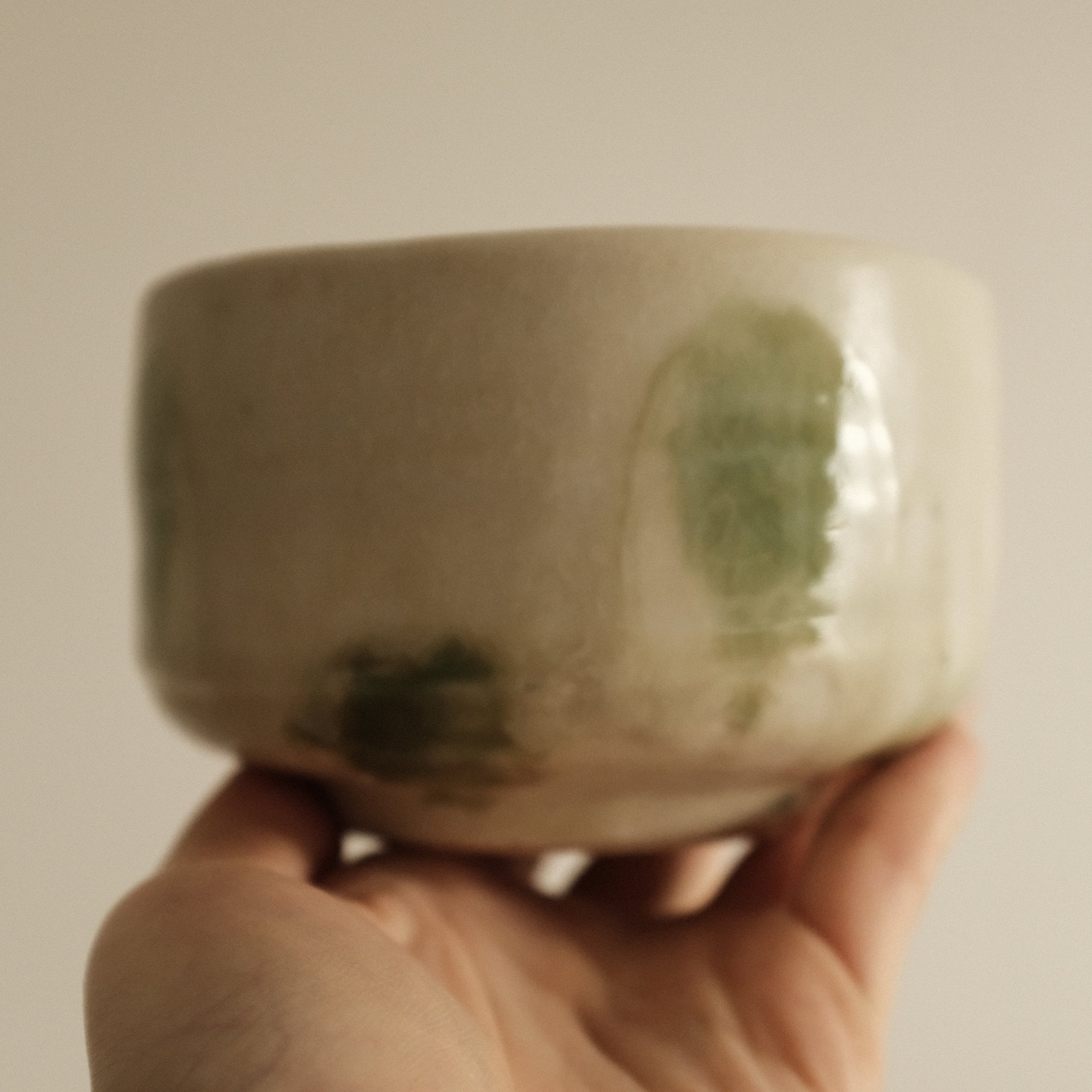 Wabi Sabi Oribe Green Mizutama Dots White Matcha Bowl