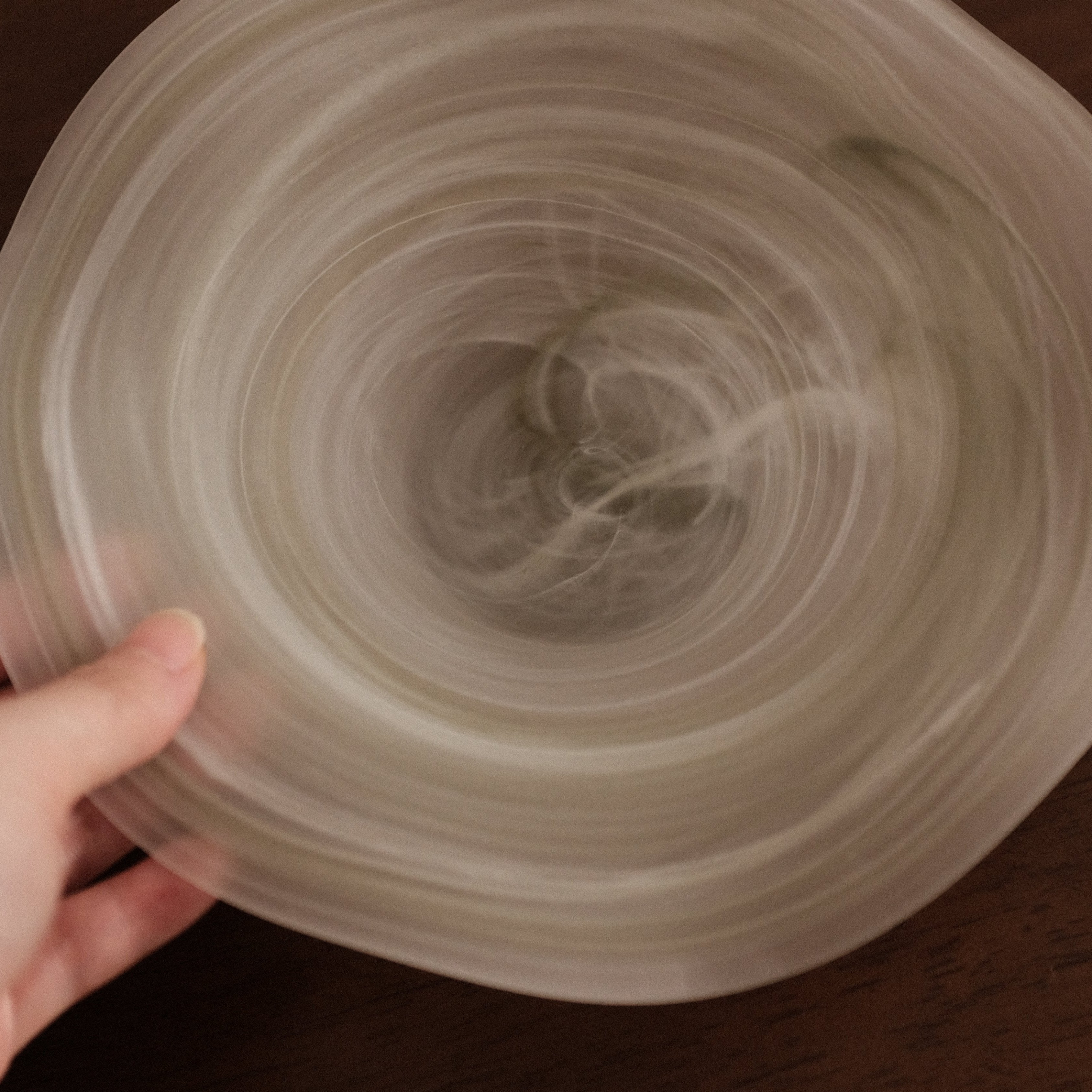 ESME Handmade Wavy Round Frosted Glass Cosmic Deep Plate Moss Green