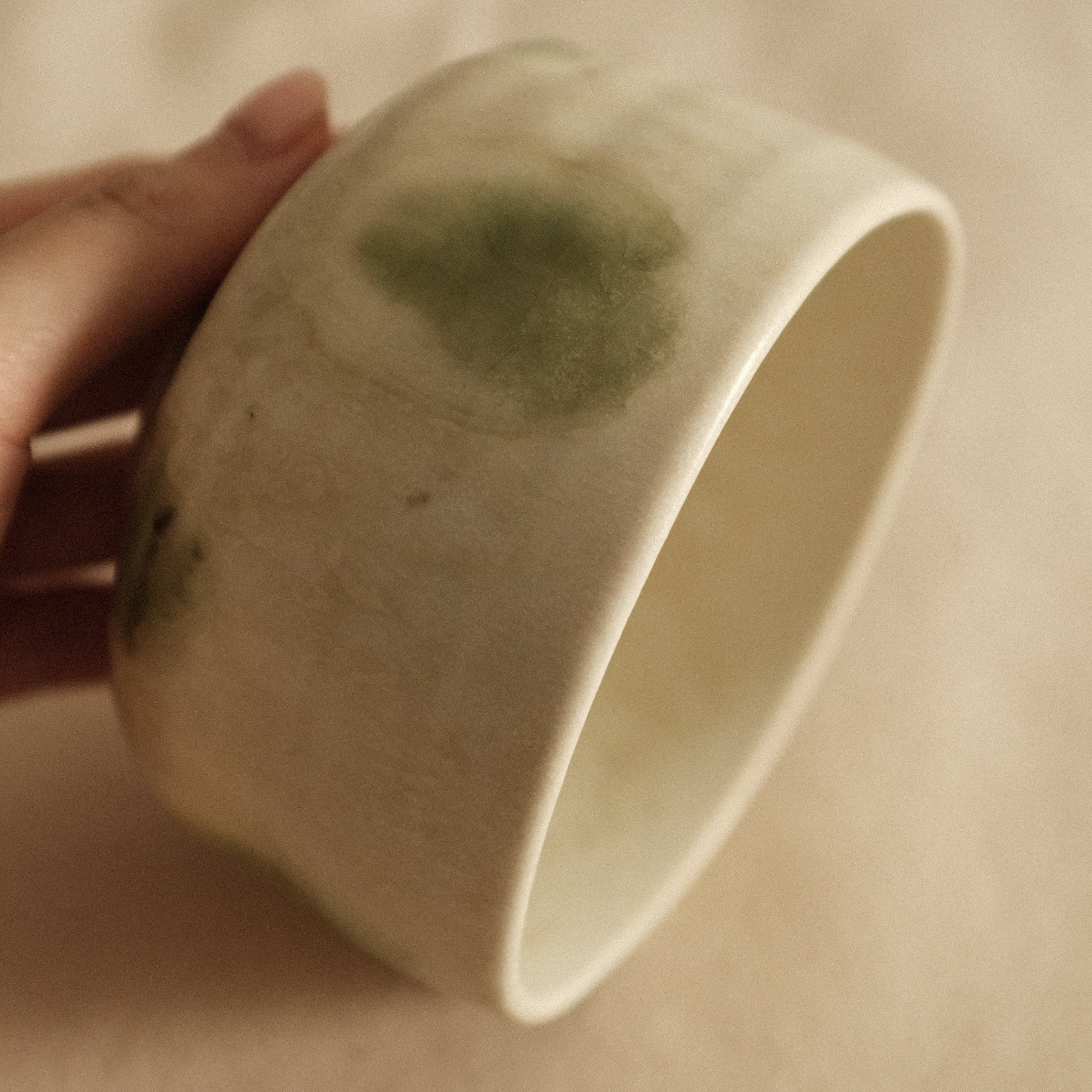 Wabi Sabi Oribe Green Mizutama Dots White Matcha Bowl