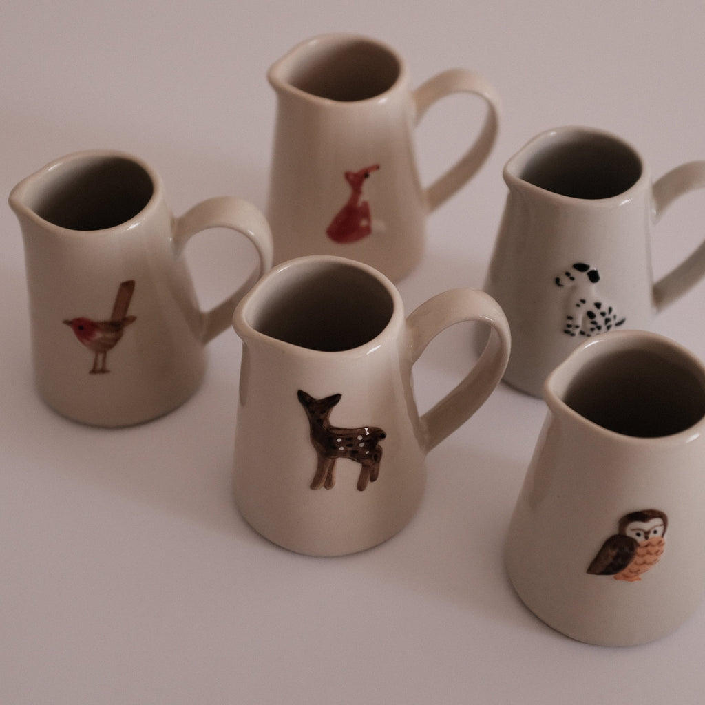 IN THE WOODS Rustic Charm Handpainted Red Fox Relief Ceramic Pitcher Jug