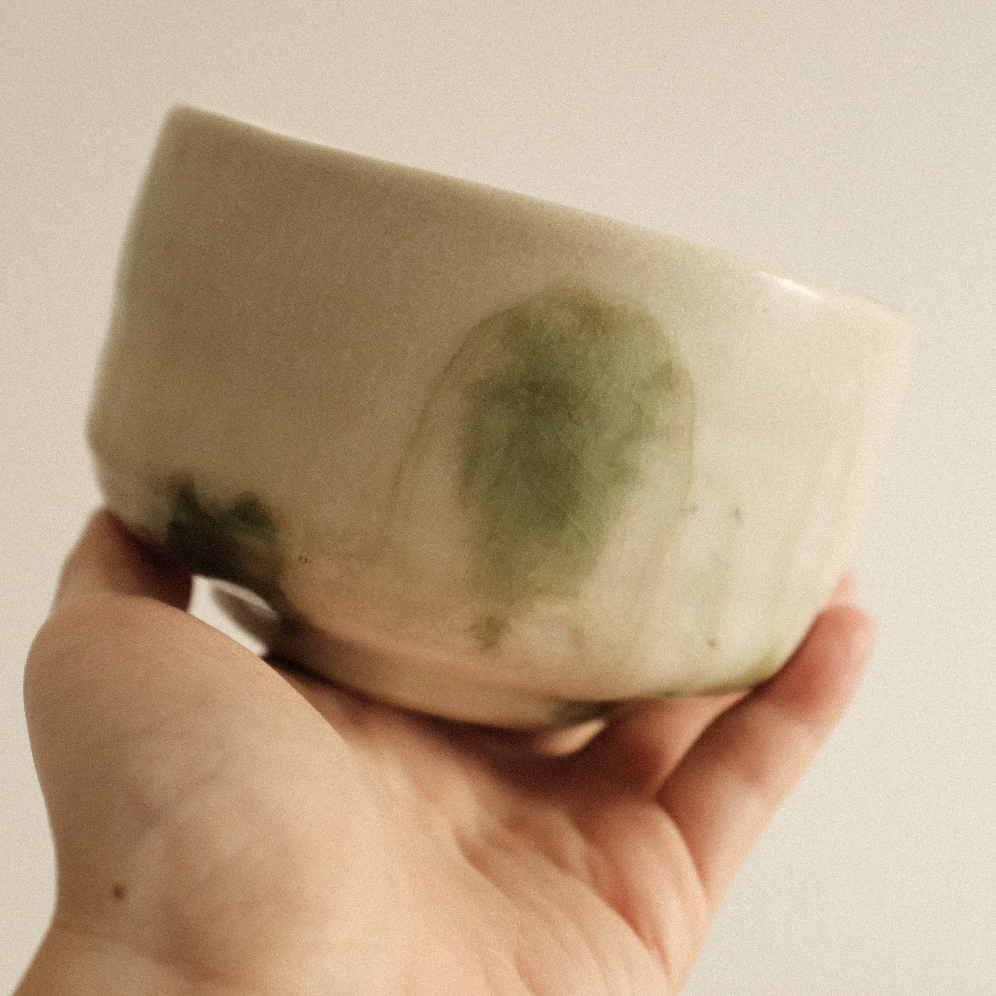 Wabi Sabi Oribe Green Mizutama Dots White Matcha Bowl