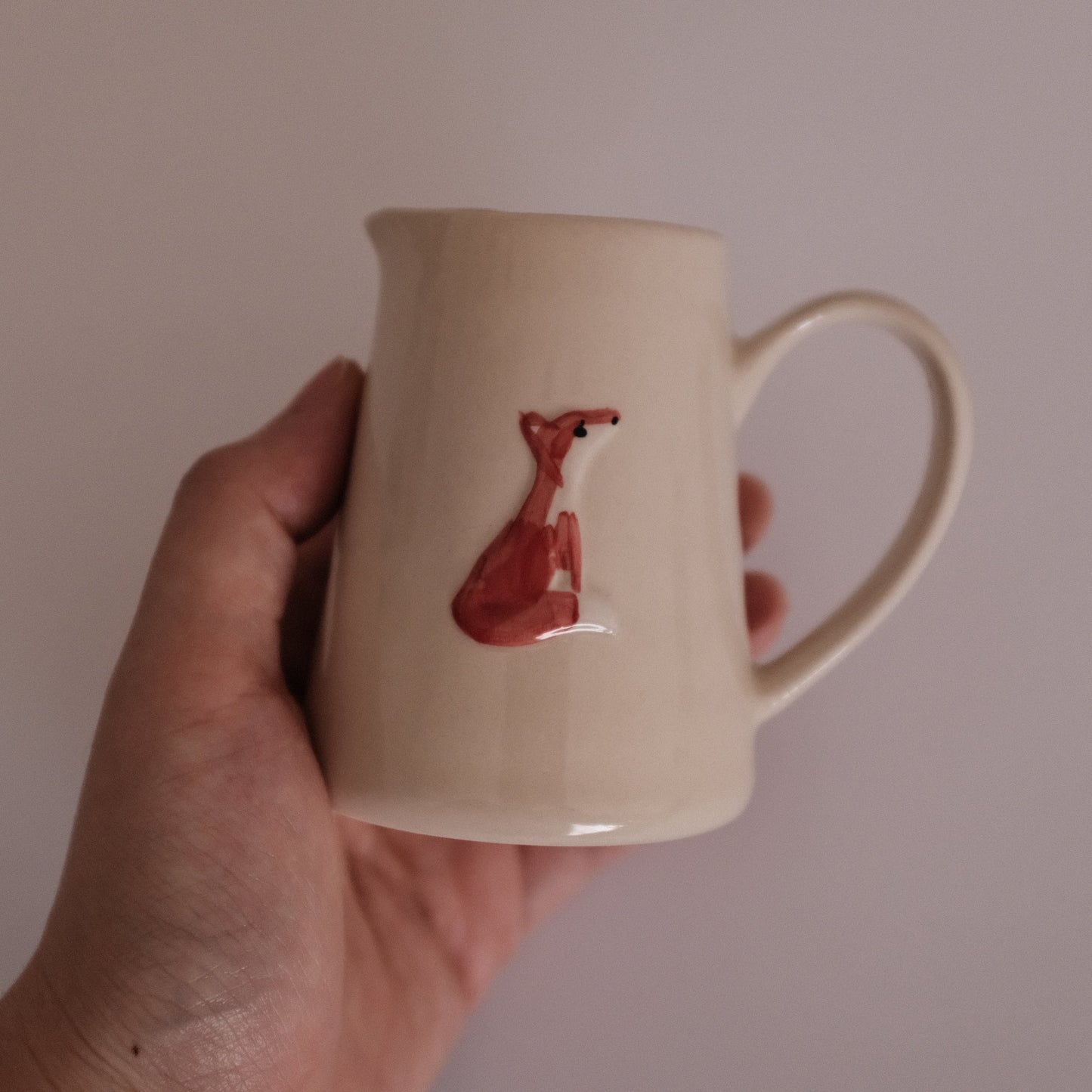 IN THE WOODS Rustic Charm Handpainted Red Fox Relief Ceramic Pitcher Jug