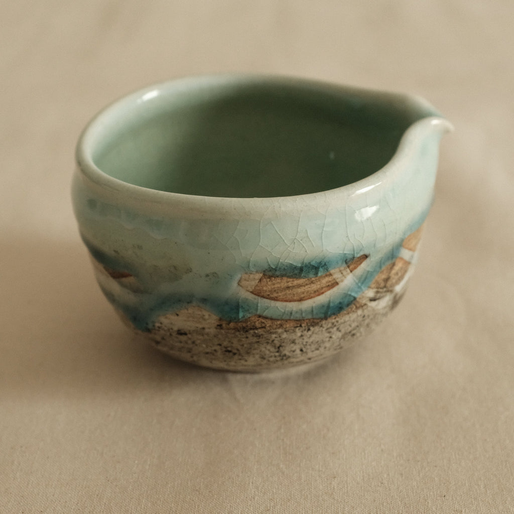 Hatsuichi Japan Mizuiro Light Blue Nagashi Katakuchi Chawan Matcha Bowl Minoware