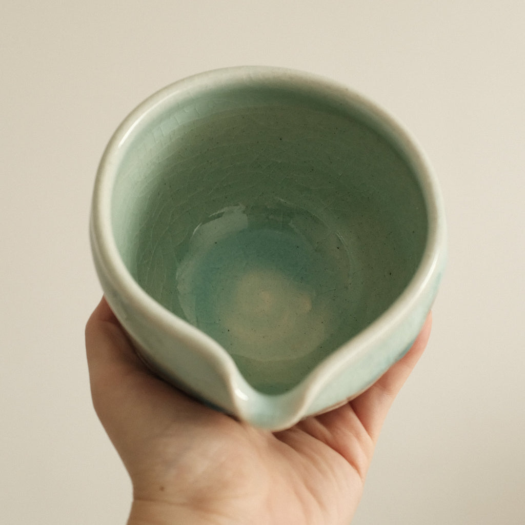 Hatsuichi Japan Mizuiro Light Blue Nagashi Katakuchi Chawan Matcha Bowl Minoware