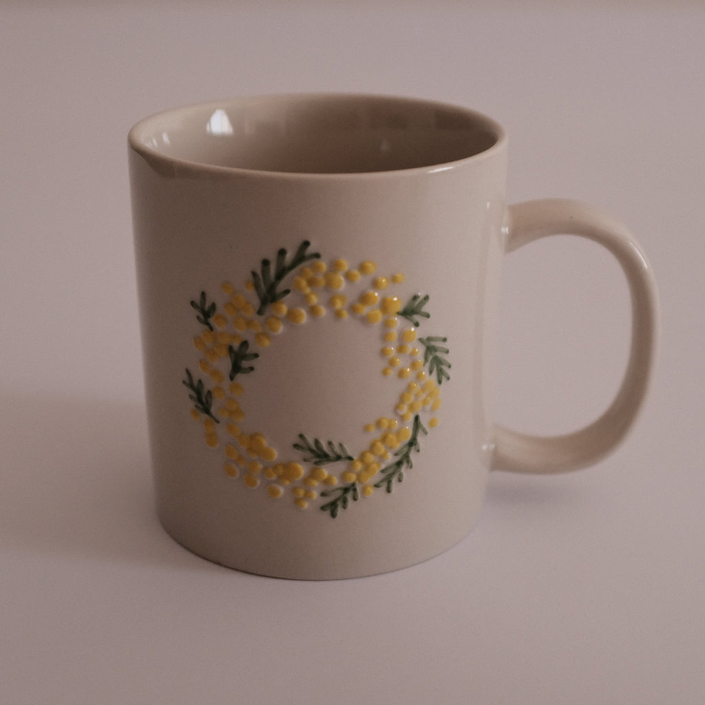 SUMMERIE Rustic Charm Whimsical Floral Mimosa Relief Ceramic Mug