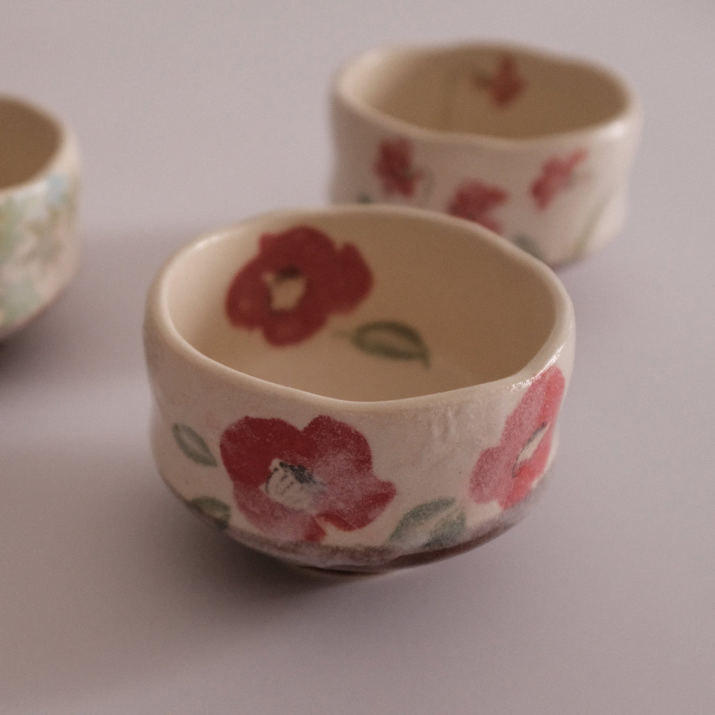 Hatsuichi Japan Camelia Blossom Mini Chawan Matcha Bowl Tea Bowl Minoware