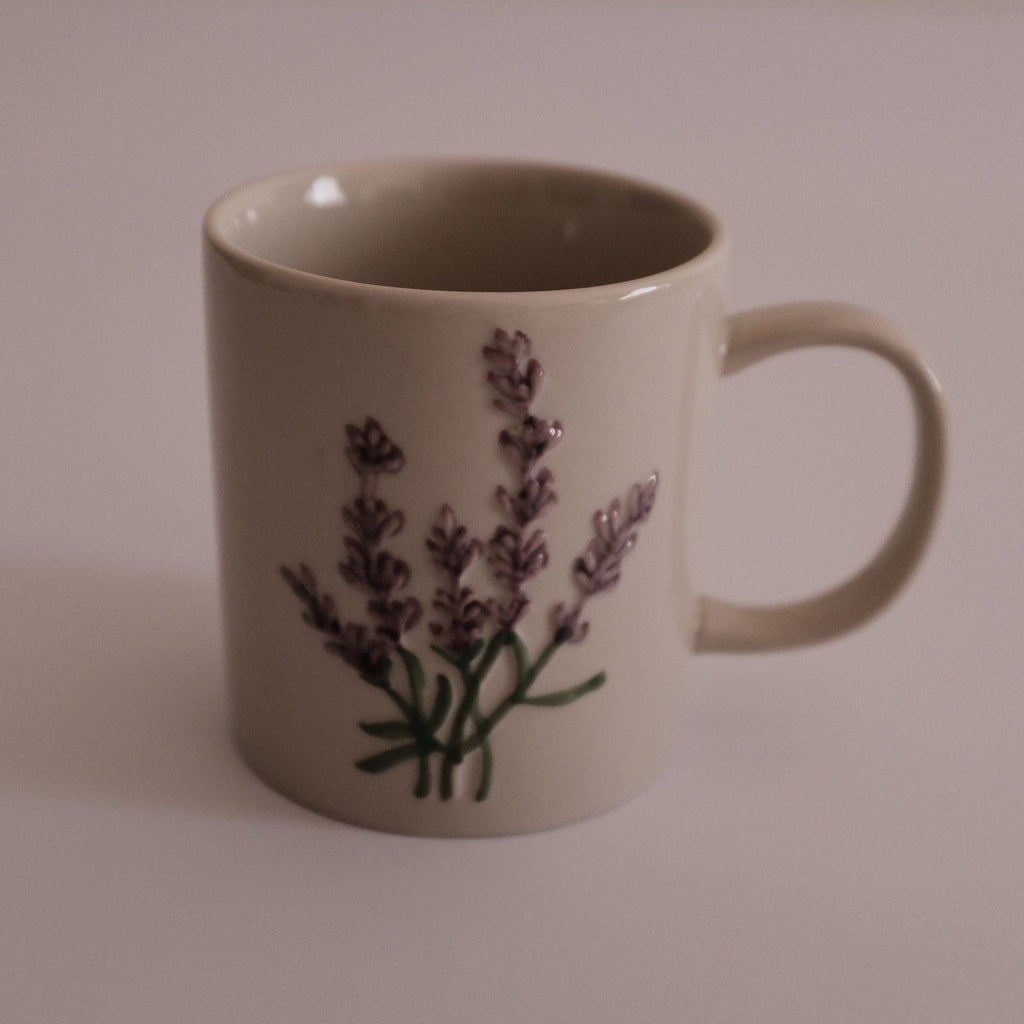 SUMMERIE Rustic Charm Whimsical Floral Lavender Relief Ceramic Mug
