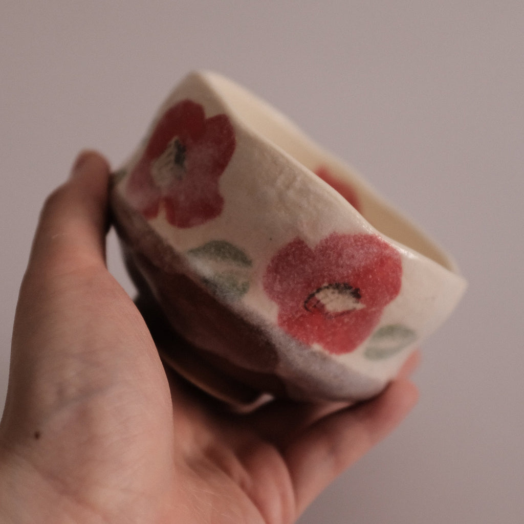 Hatsuichi Japan Camelia Blossom Mini Chawan Matcha Bowl Tea Bowl Minoware