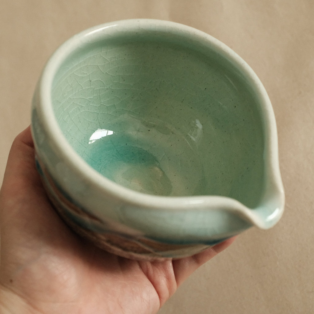Hatsuichi Japan Mizuiro Light Blue Nagashi Katakuchi Chawan Matcha Bowl Minoware