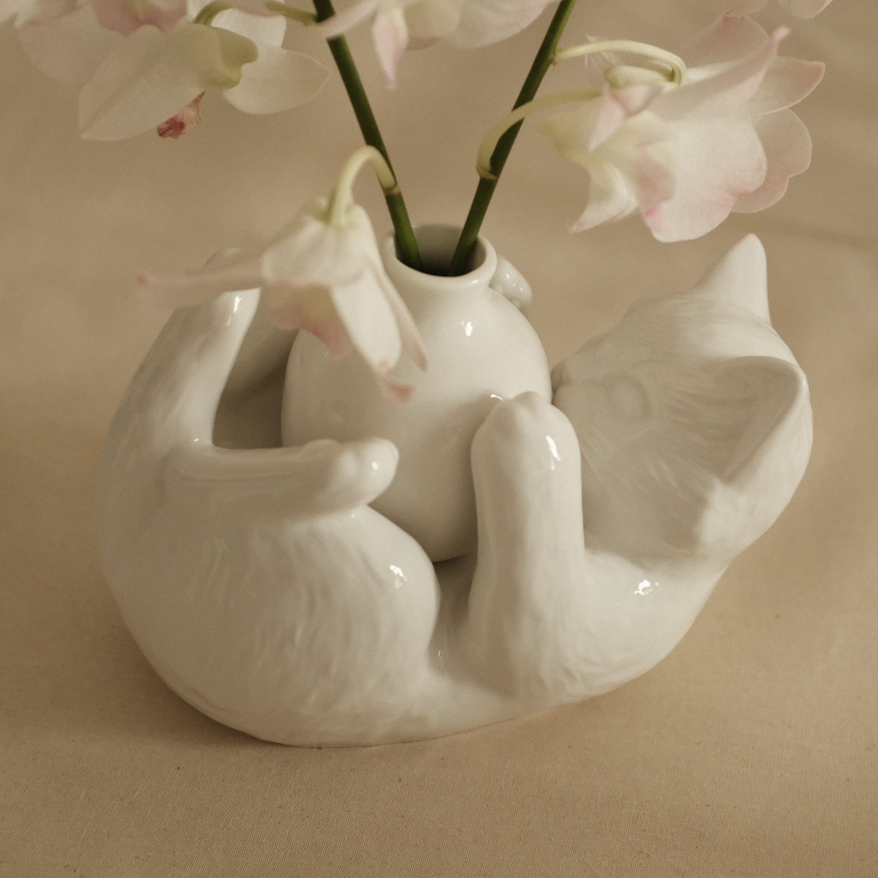 MIGNON Furry Cat with Small Ceramic Vase Reed Diffuser Bottle