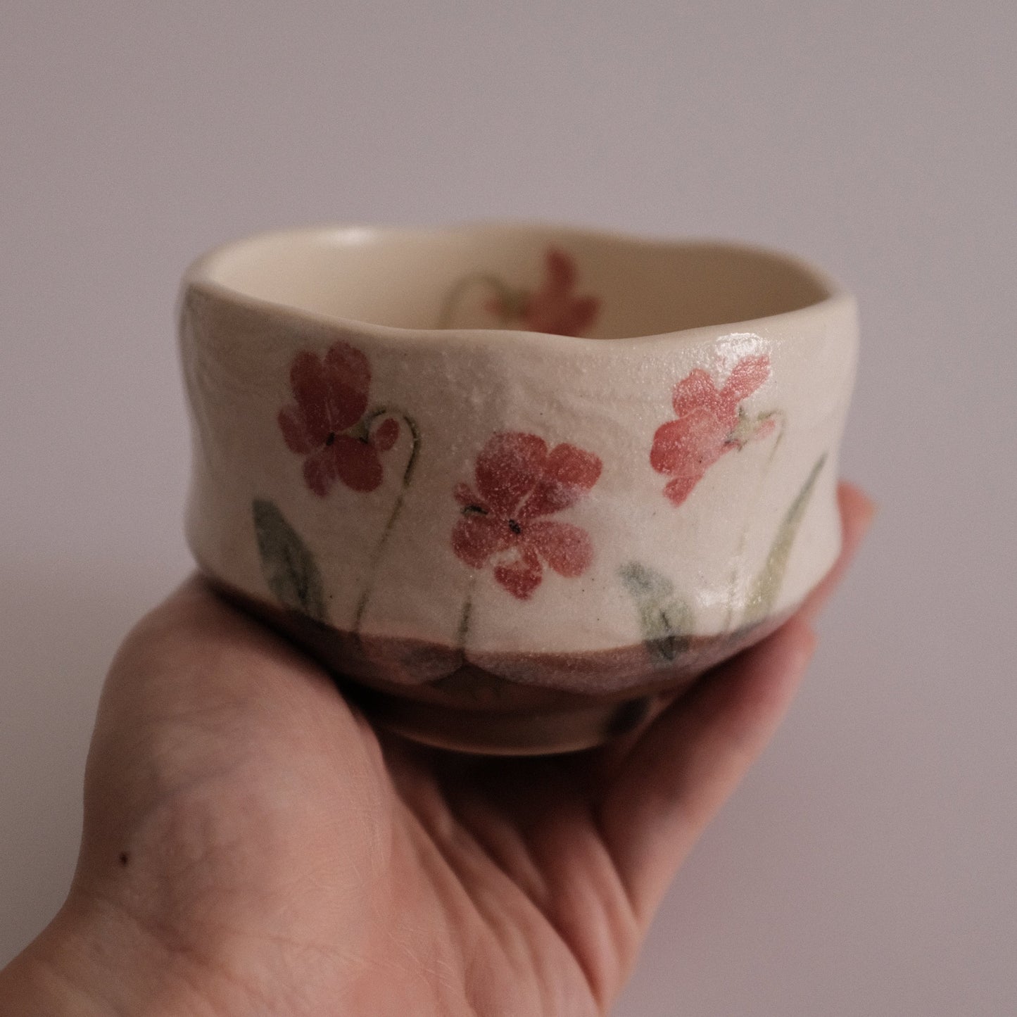 Hatsuichi Japan Dancing Red Flower Mini Chawan Matcha Bowl Tea Bowl Minoware