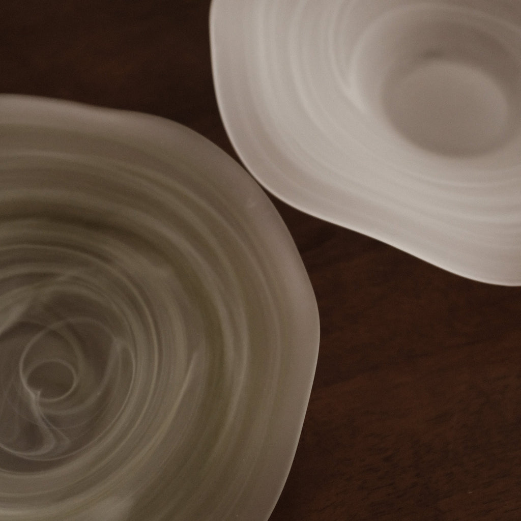 ESME Handmade Wavy Round Frosted Glass Cosmic Deep Plate Moss Green