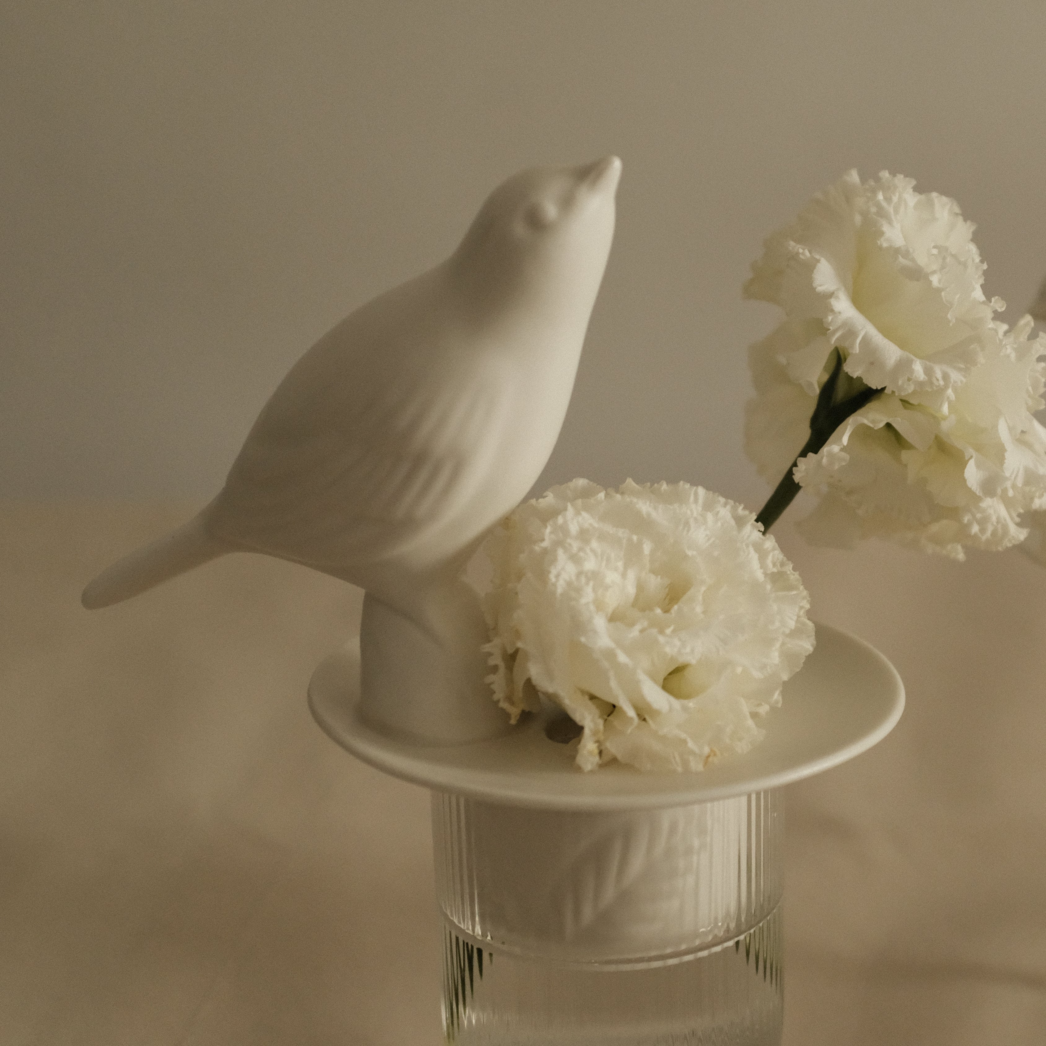 LE BLANC Bird Matte Ceramic Flower Frog Stalk Holder Vase