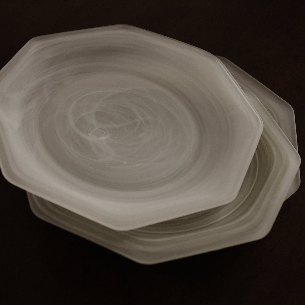 ESME Handmade Hexagon Frosted Glass Cosmic Plate White