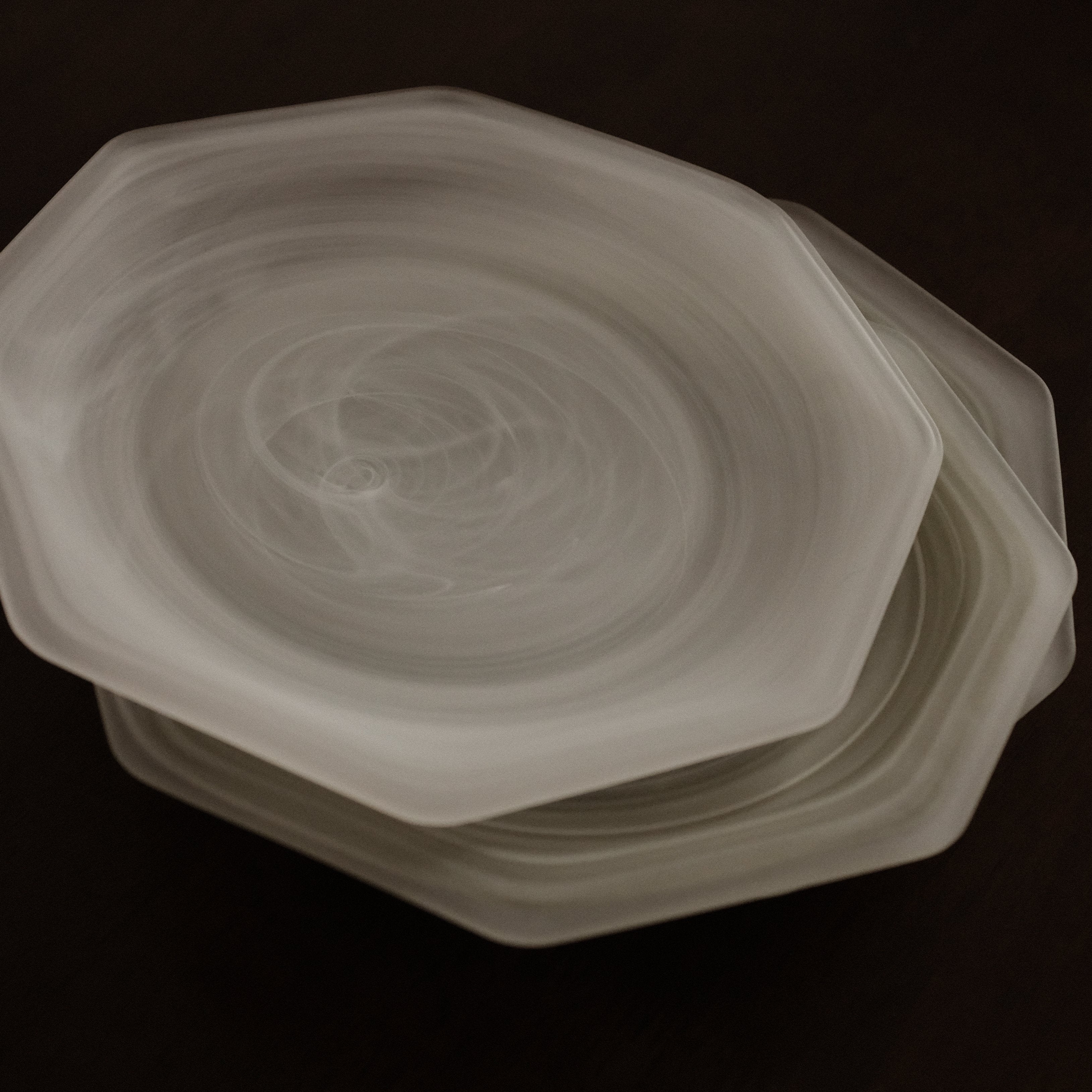 ESME Handmade Hexagon Frosted Glass Cosmic Plate White