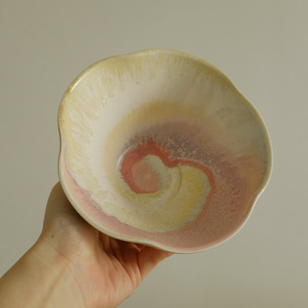 PG Handmade Rose Quartz Pink Sand Matte Glaze Floral Conical Bowl