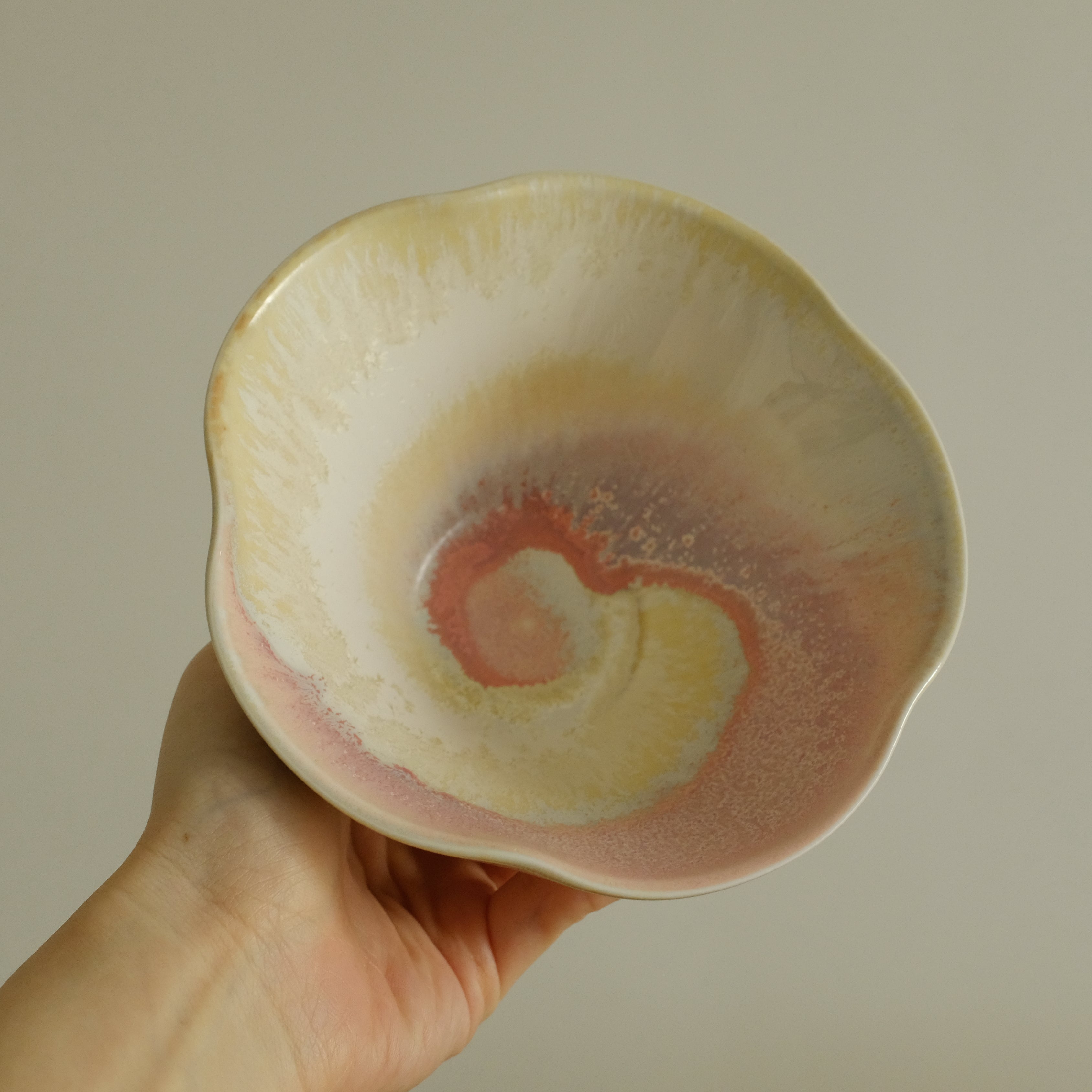 PG Handmade Rose Quartz Pink Sand Matte Glaze Floral Conical Bowl