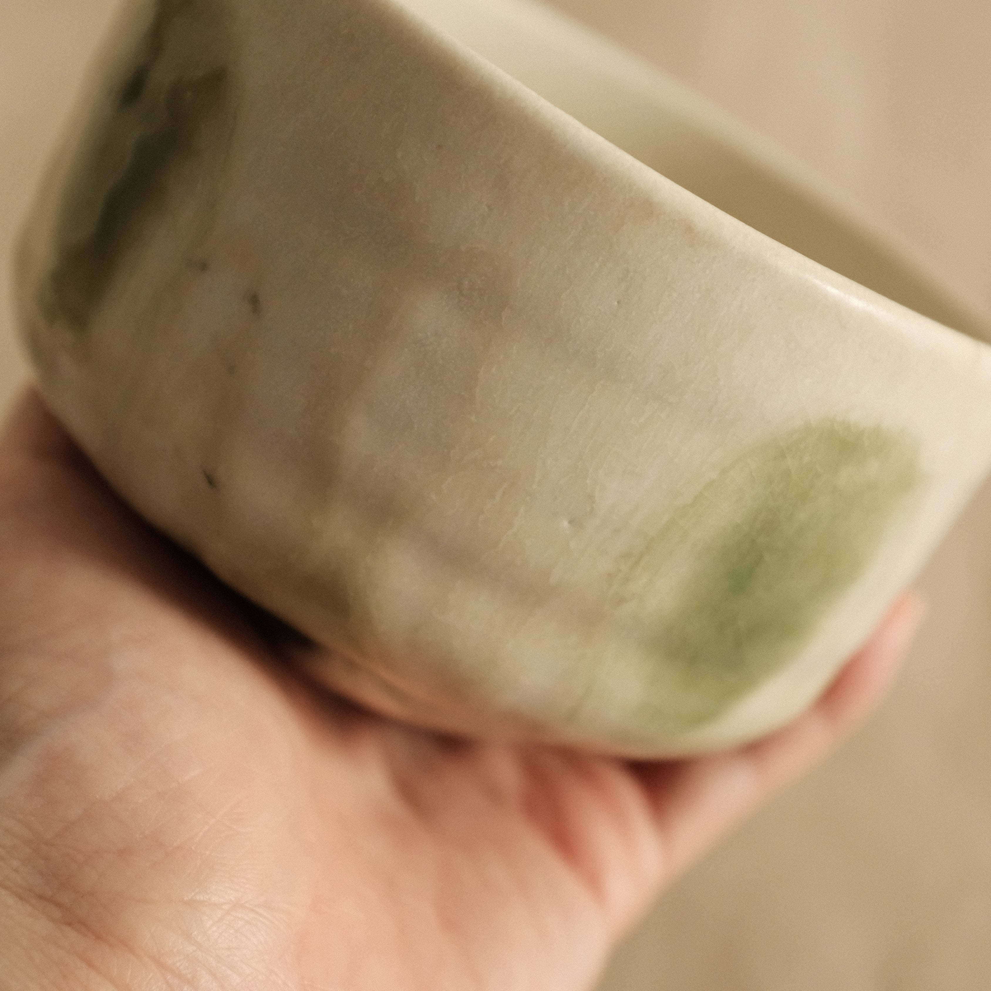 Wabi Sabi Oribe Green Mizutama Dots White Matcha Bowl