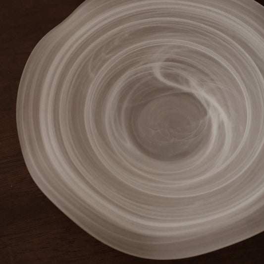 ESME Handmade Wavy Round Frosted Glass Cosmic Deep Plate White