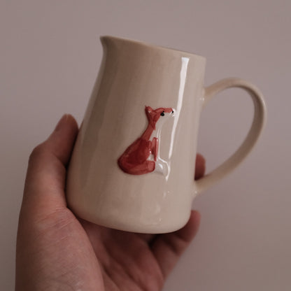 IN THE WOODS Rustic Charm Handpainted Red Fox Relief Ceramic Pitcher Jug