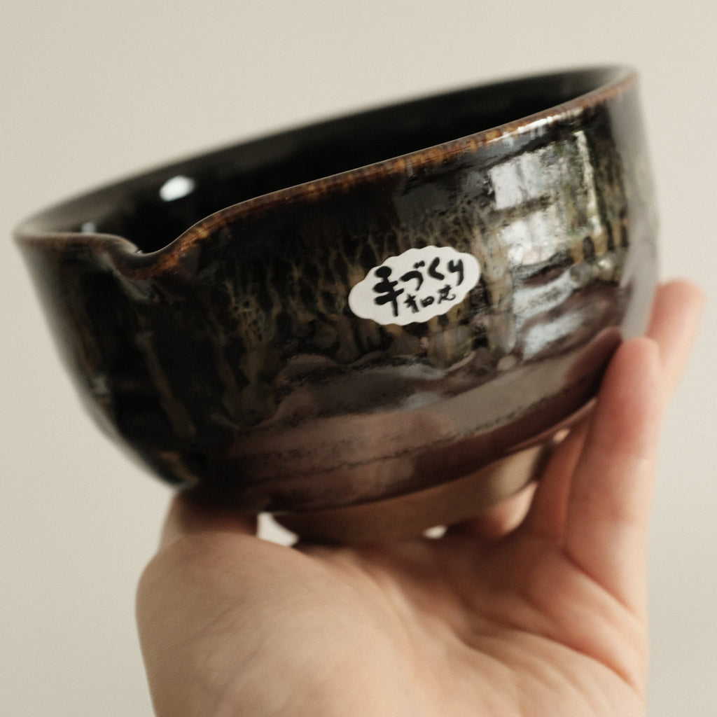 Hana Izumi Kiln Japan Kuro Black Tenmoku Nagashi Katakuchi Chawan Matcha Bowl Aritaware