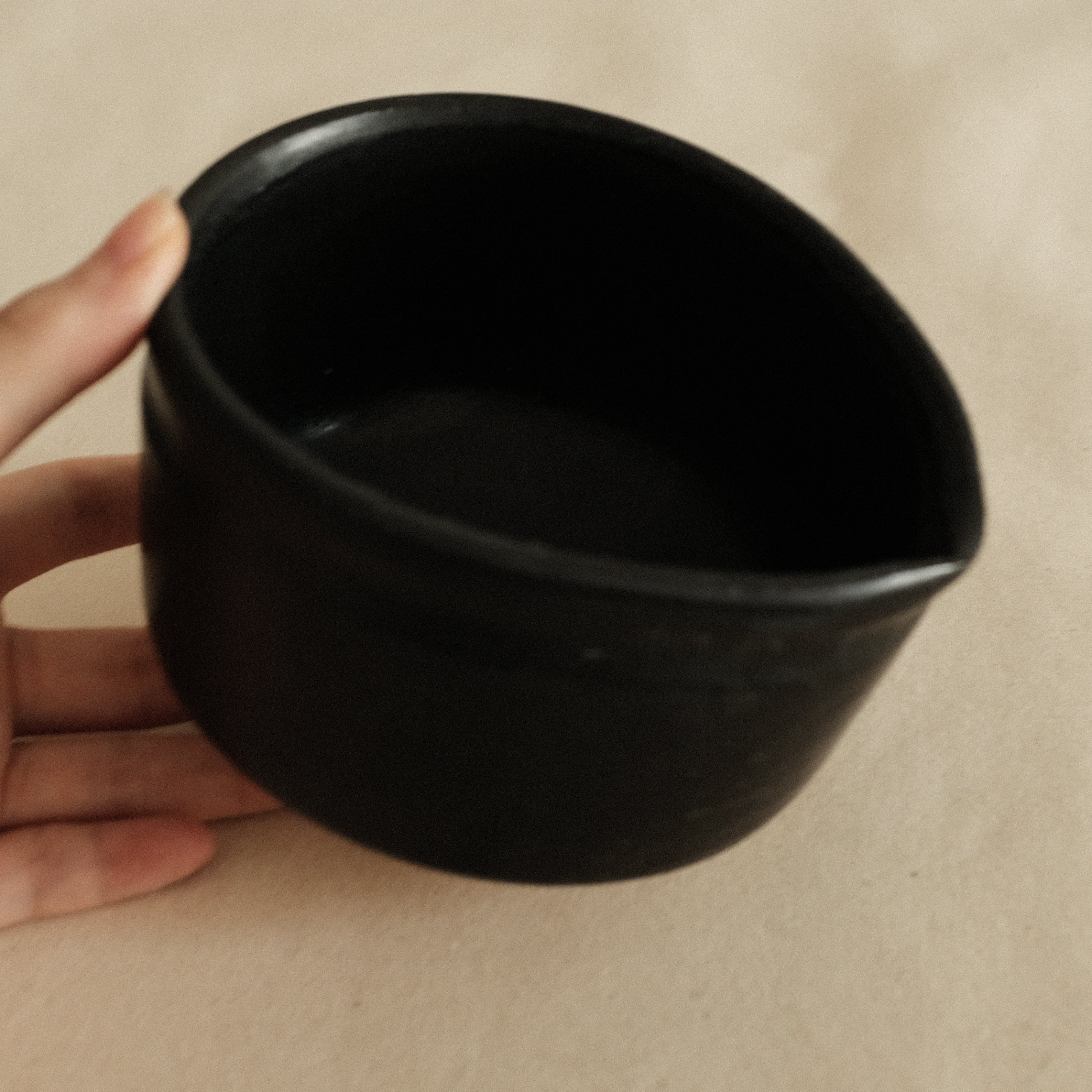 Hatsuichi Japan Kuroku Neri Black Katakuchi Chawan Matcha Bowl Minoware