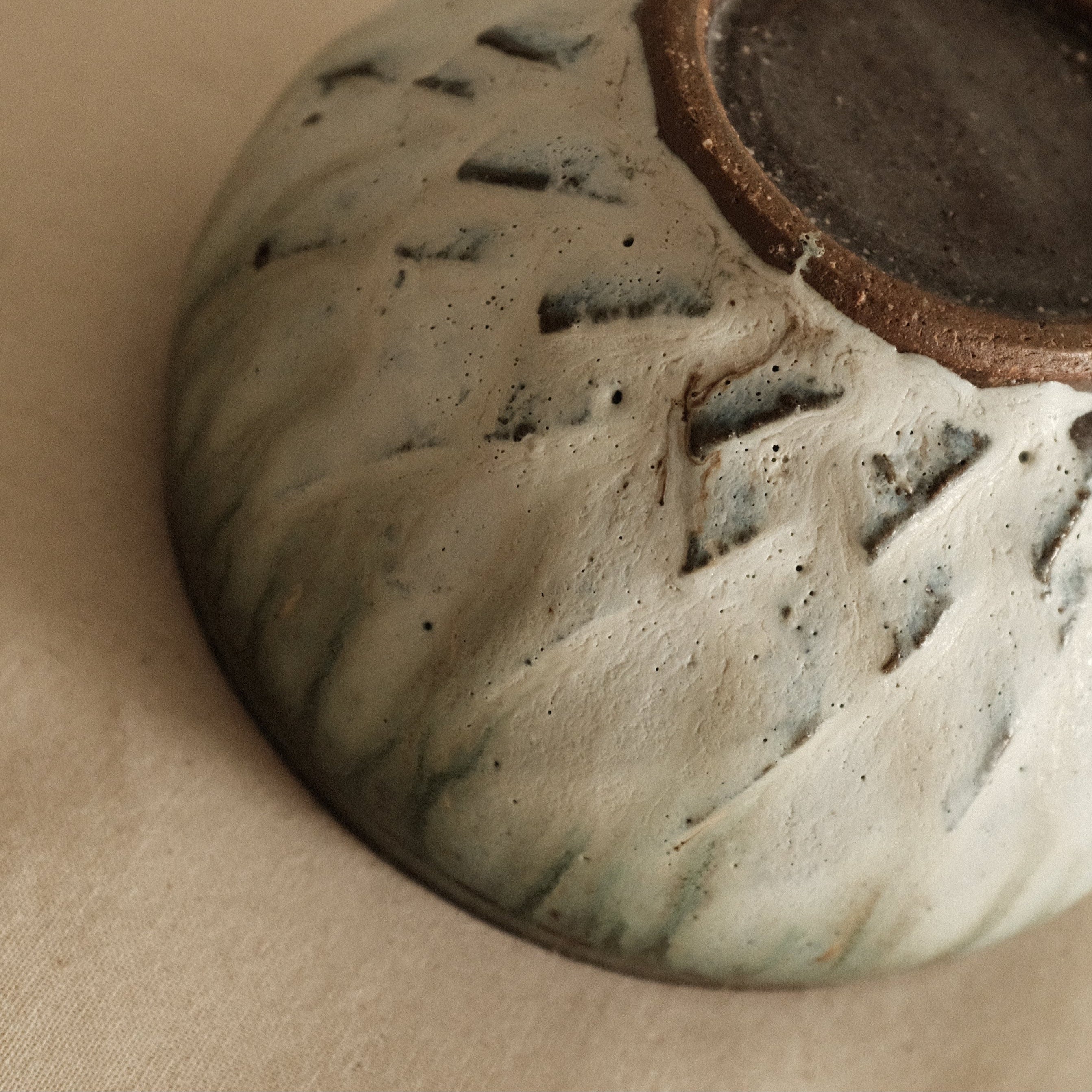 Masamura Japan Carved Artichoke Moss Green Japan Katakuchi Chawan Matcha Bowl with Spout