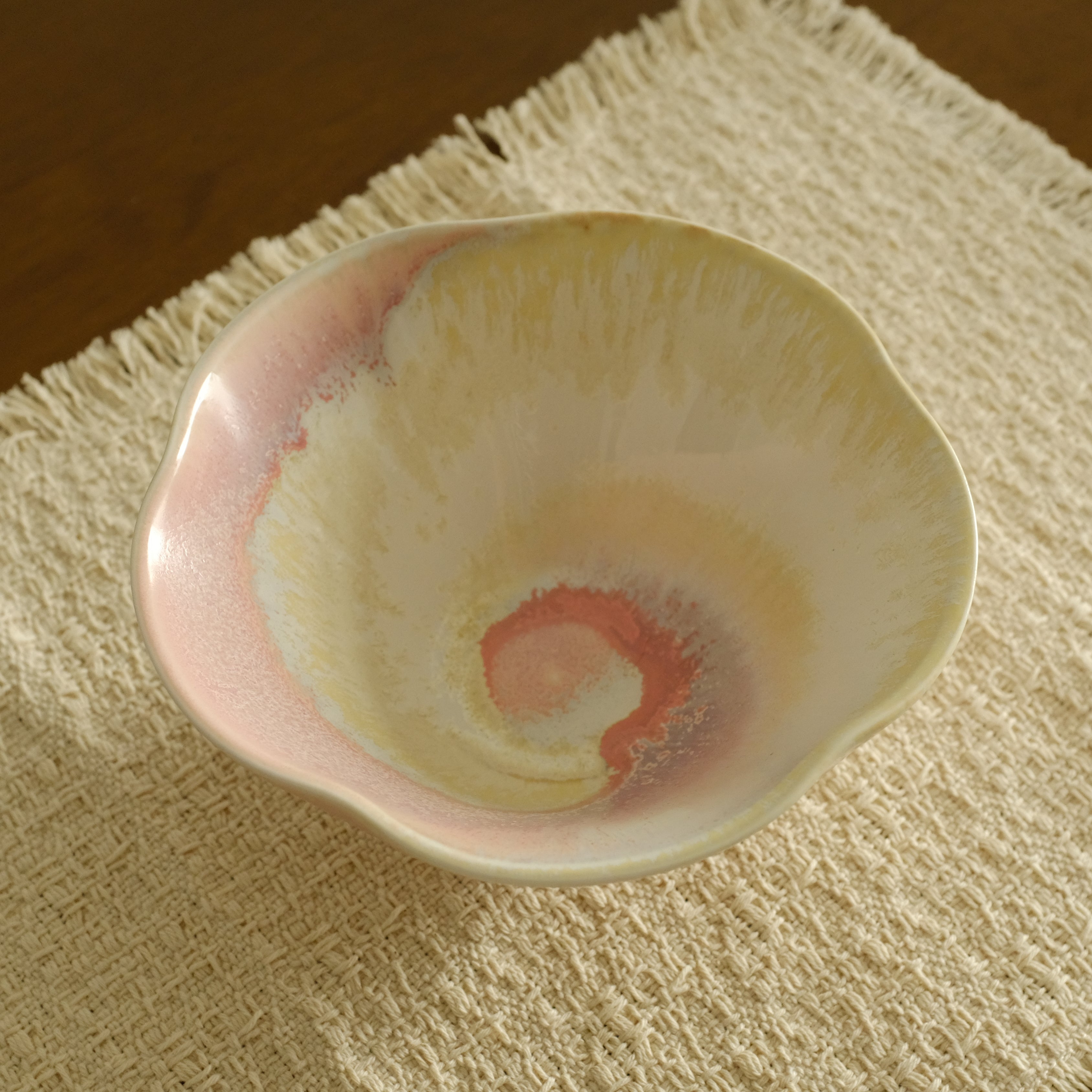 PG Handmade Rose Quartz Pink Sand Matte Glaze Floral Conical Bowl