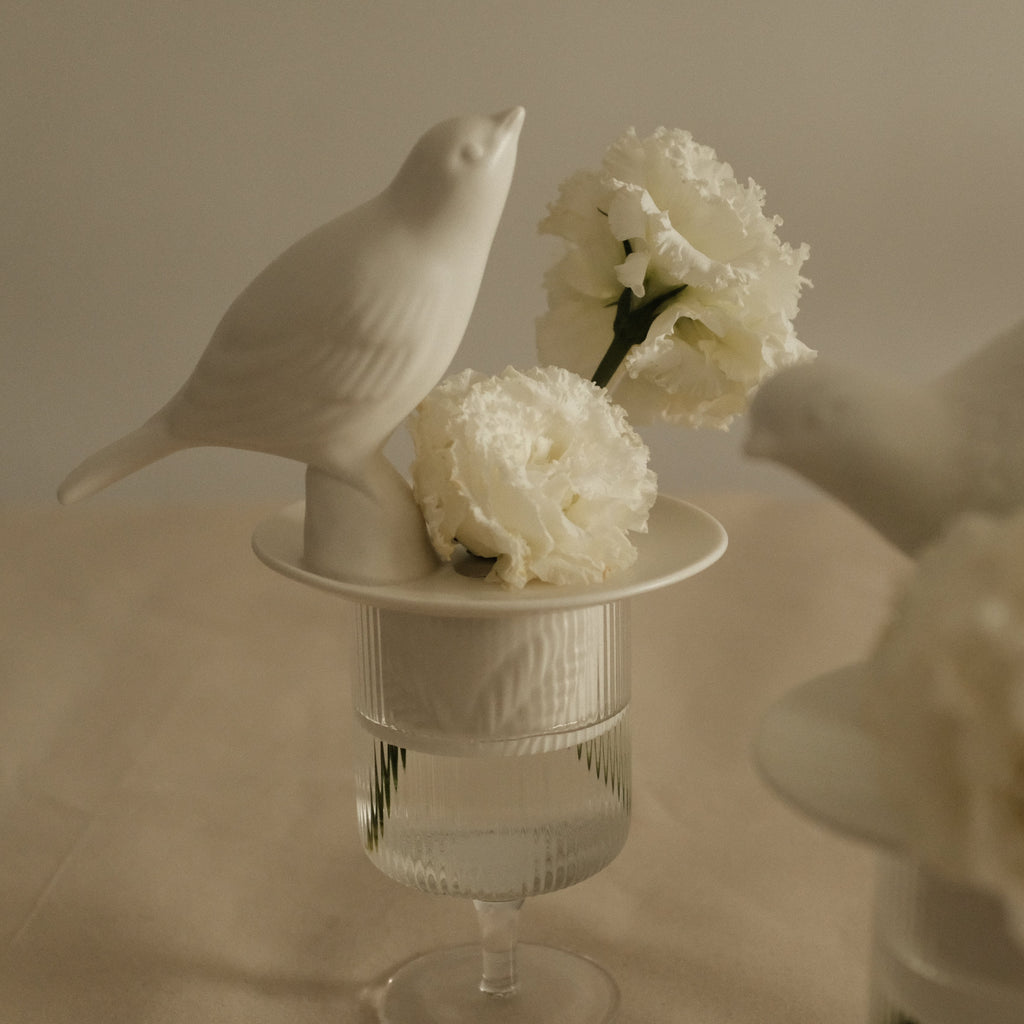 LE BLANC Bird Matte Ceramic Flower Frog Stalk Holder Vase