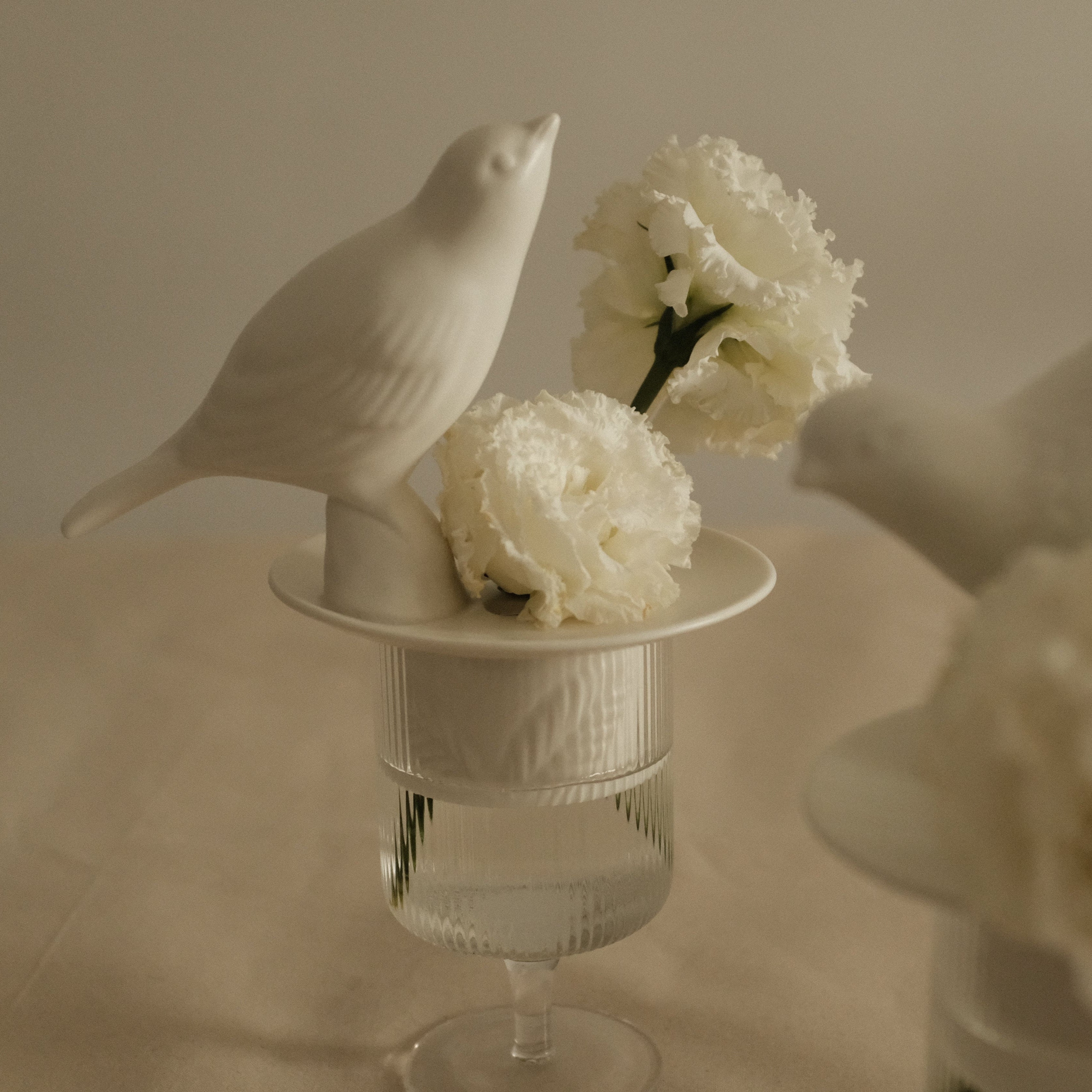 LE BLANC Bird Matte Ceramic Flower Frog Stalk Holder Vase