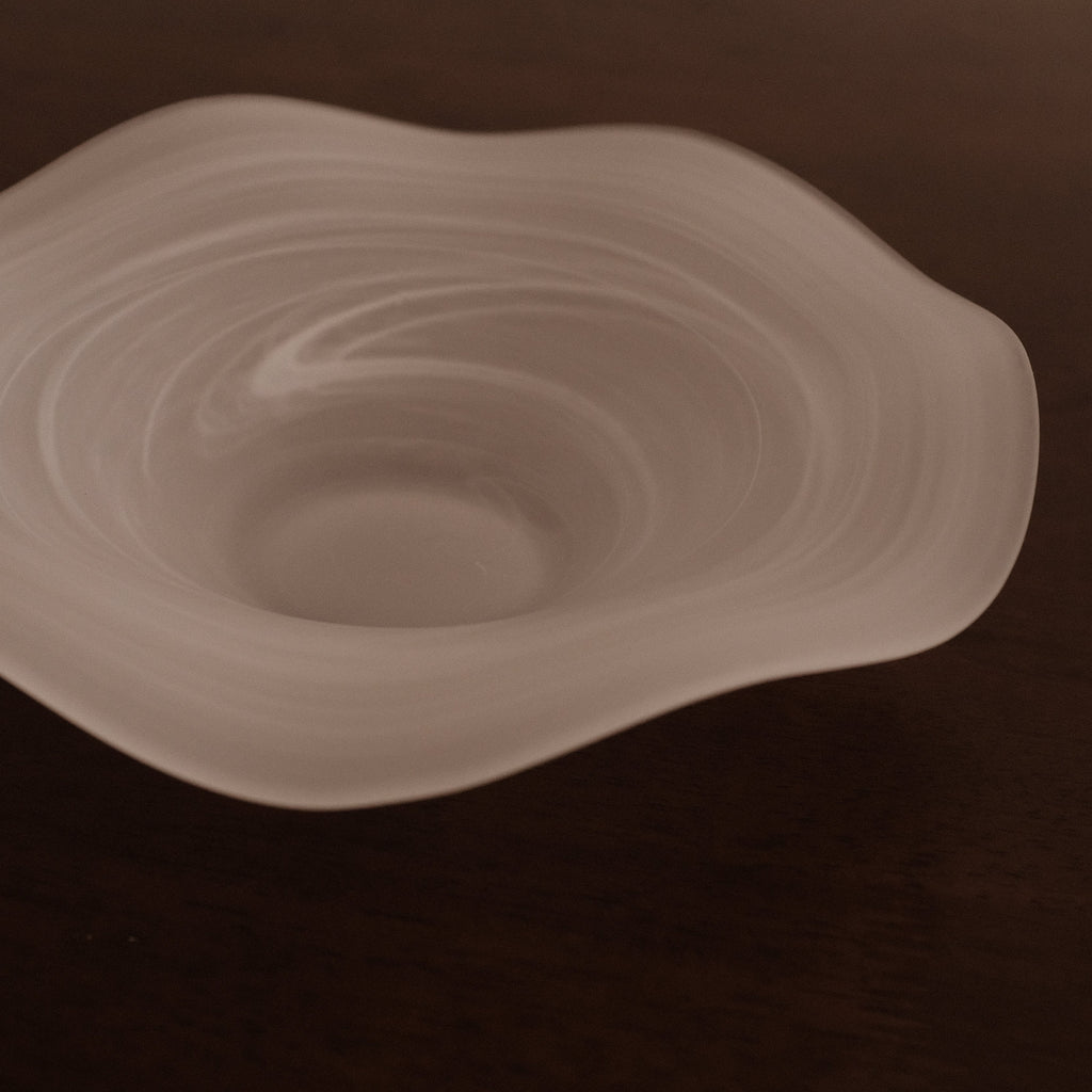 ESME Handmade Wavy Round Frosted Glass Cosmic Deep Plate White