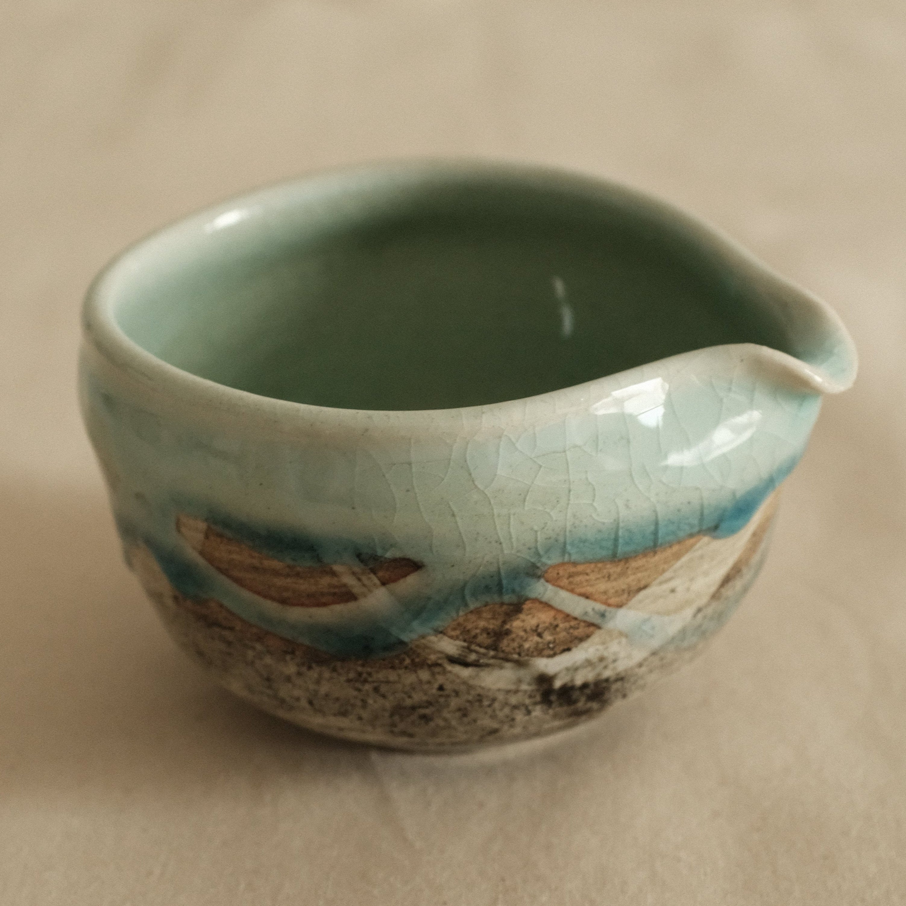 Hatsuichi Japan Mizuiro Light Blue Nagashi Katakuchi Chawan Matcha Bowl Minoware
