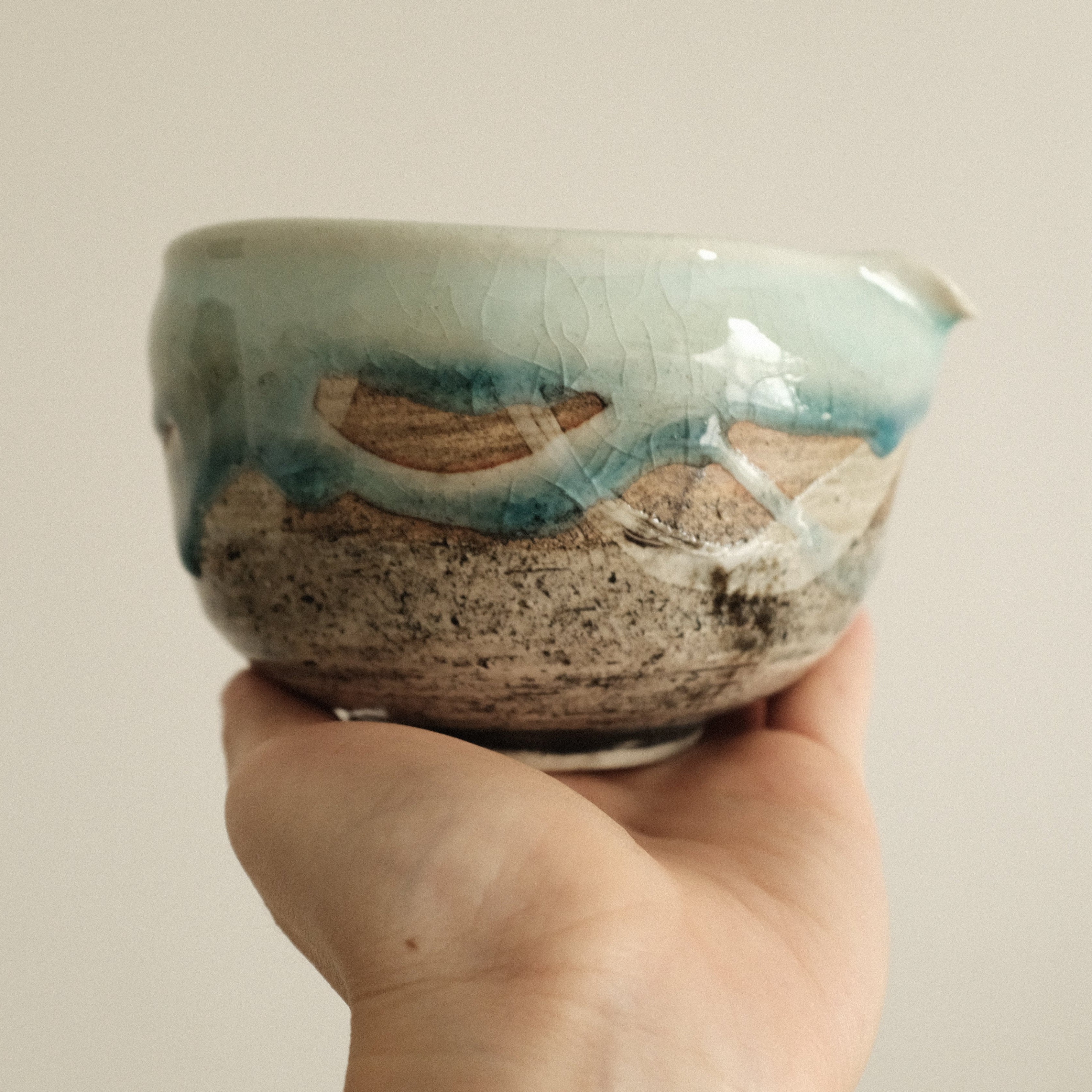 Hatsuichi Japan Mizuiro Light Blue Nagashi Katakuchi Chawan Matcha Bowl Minoware