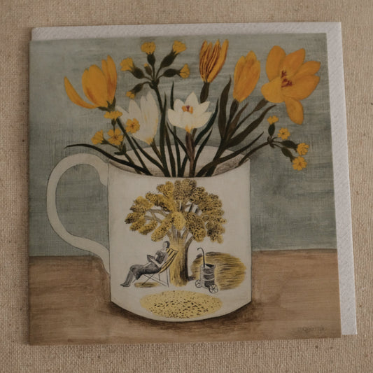 Canns Down Press Ravilious Cup and Spring Flowers Greeting Card Gift Card