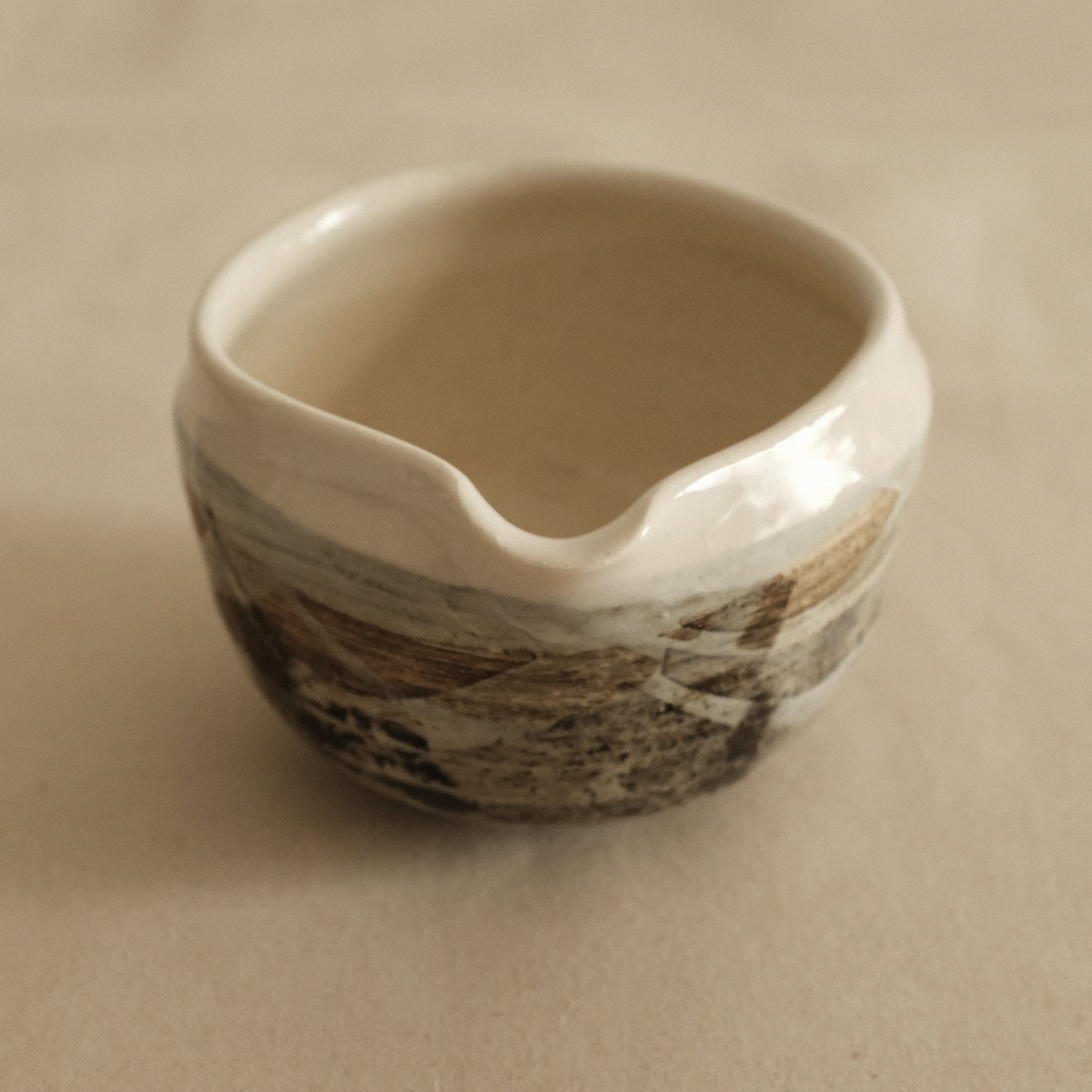 Hatsuichi Japan Shiro White Nagashi Katakuchi Chawan Matcha Bowl Minoware