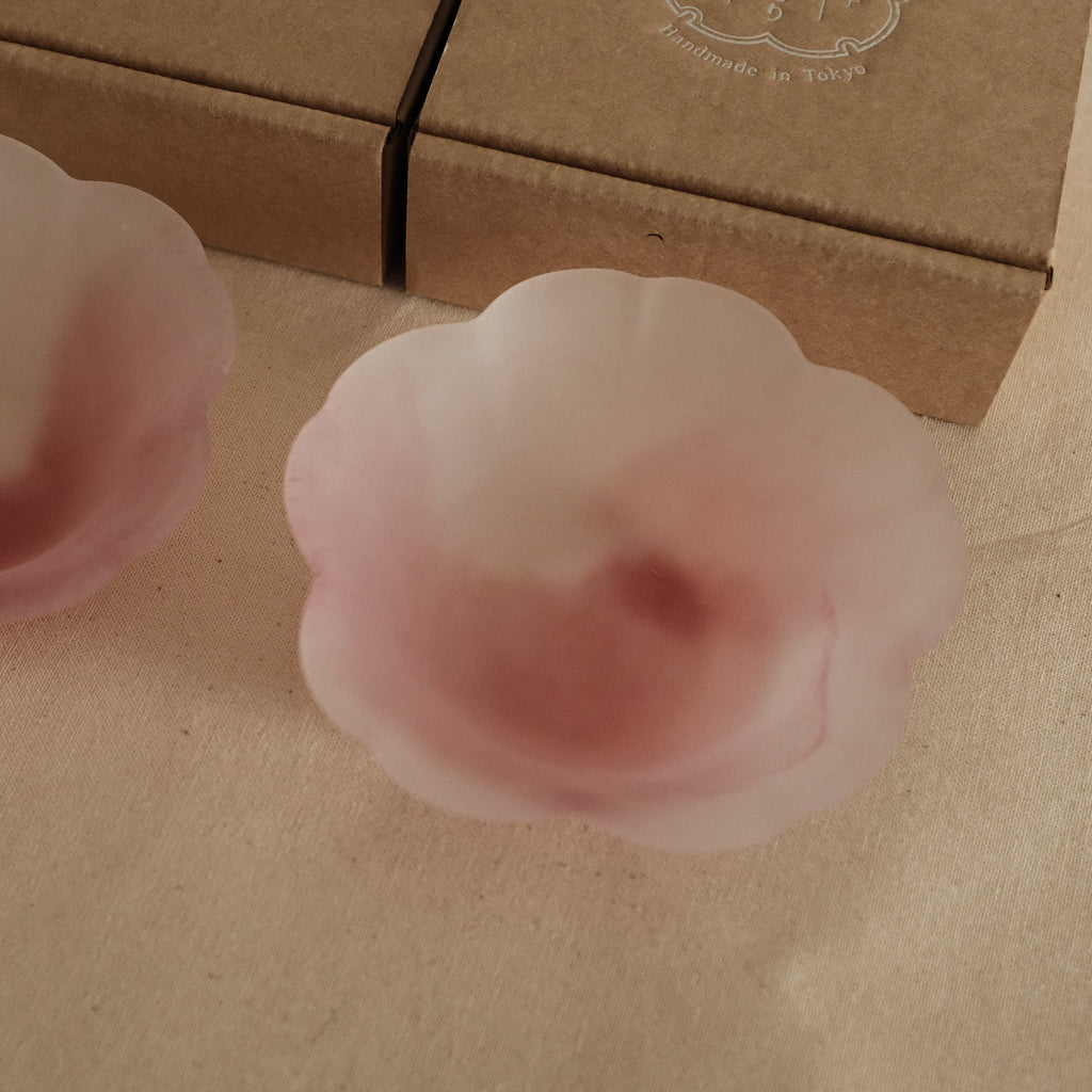 Aika Japan X Iwasawa Glass Honoka Handmade Small Edo Glass Bowl White Pink Cherry Blossom