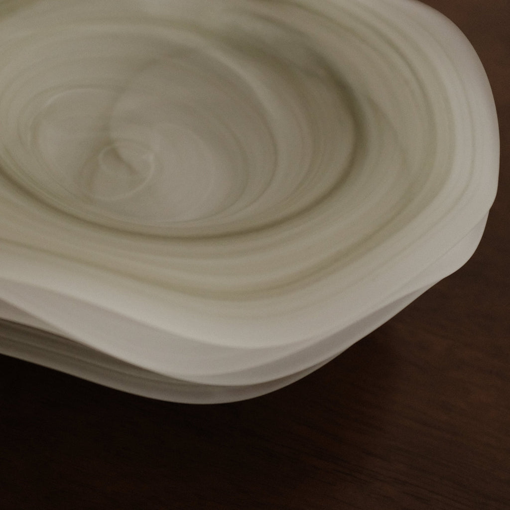 ESME Handmade Wavy Round Frosted Glass Cosmic Deep Plate Moss Green