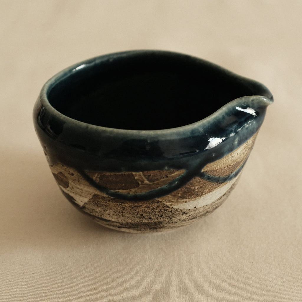 Hatsuichi Japan Ai Nagashi Dark Blue Katakuchi Chawan Matcha Bowl Minoware