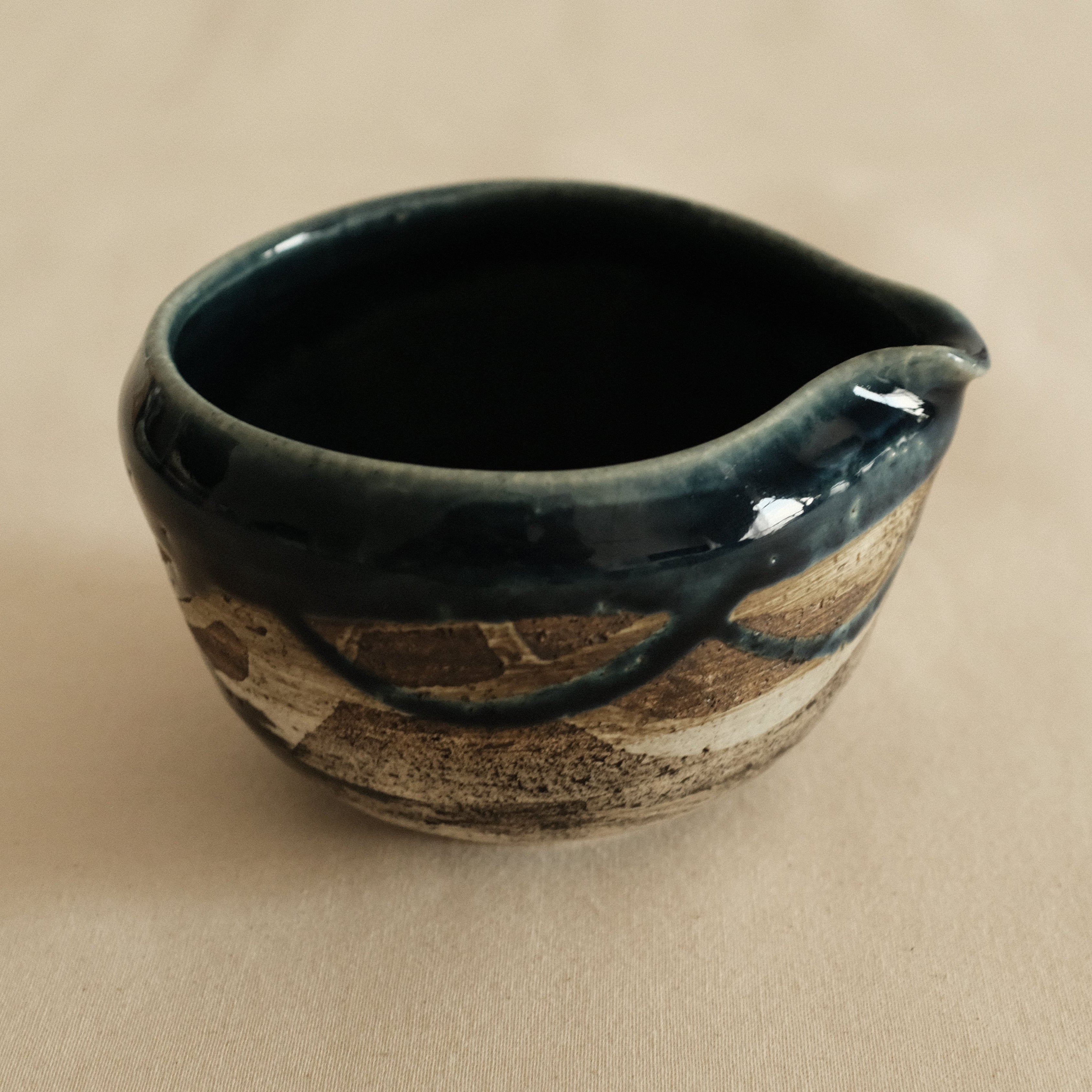 Hatsuichi Japan Ai Nagashi Dark Blue Katakuchi Chawan Matcha Bowl Minoware