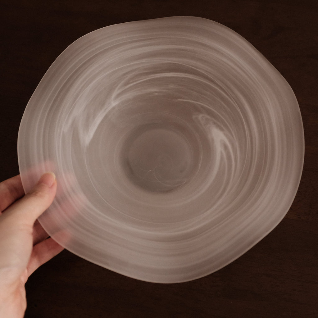 ESME Handmade Wavy Round Frosted Glass Cosmic Deep Plate White