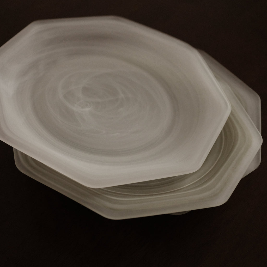 ESME Handmade Hexagon Frosted Glass Cosmic Plate White
