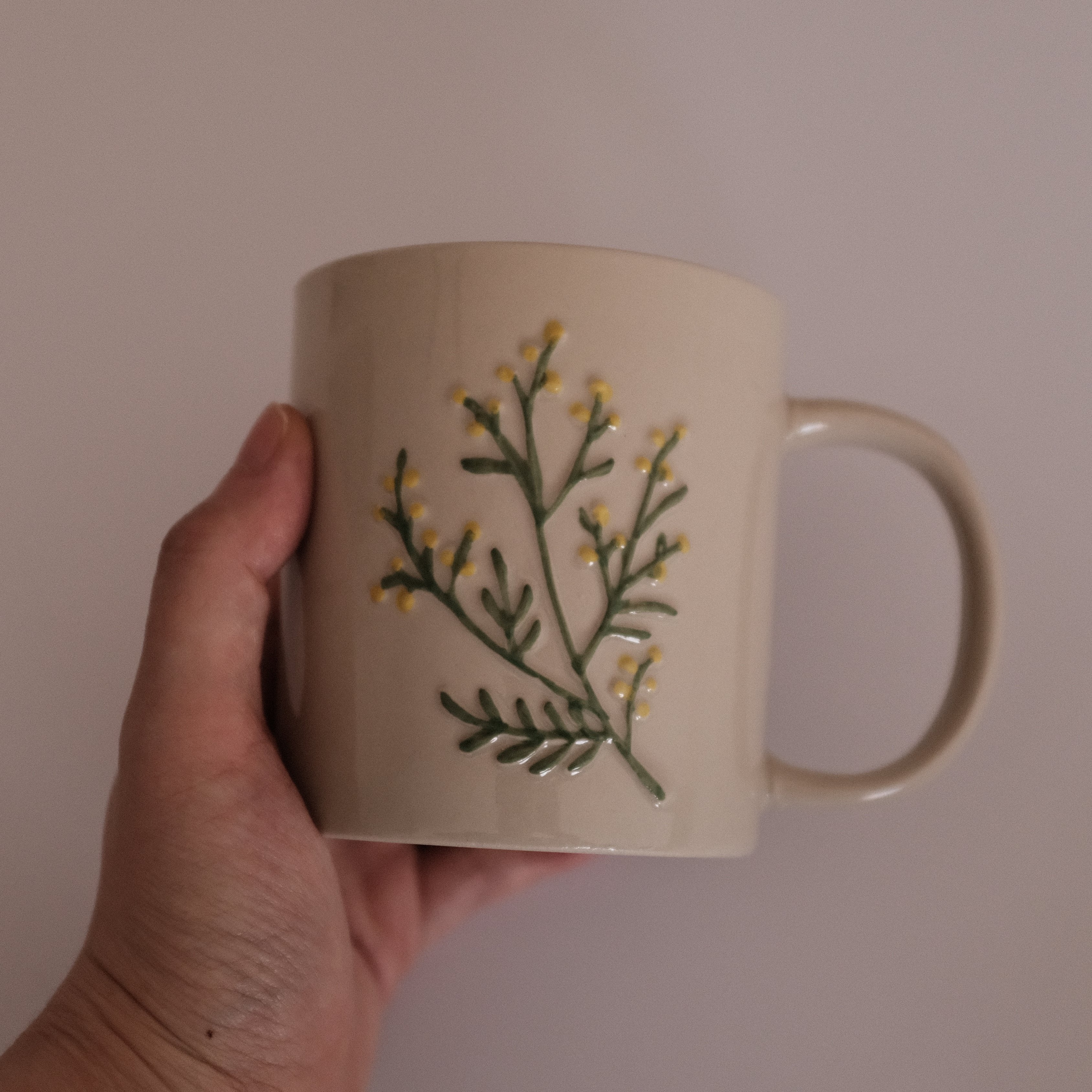 SUMMERIE Rustic Charm Whimsical Floral Pine Fern Relief Ceramic Mug